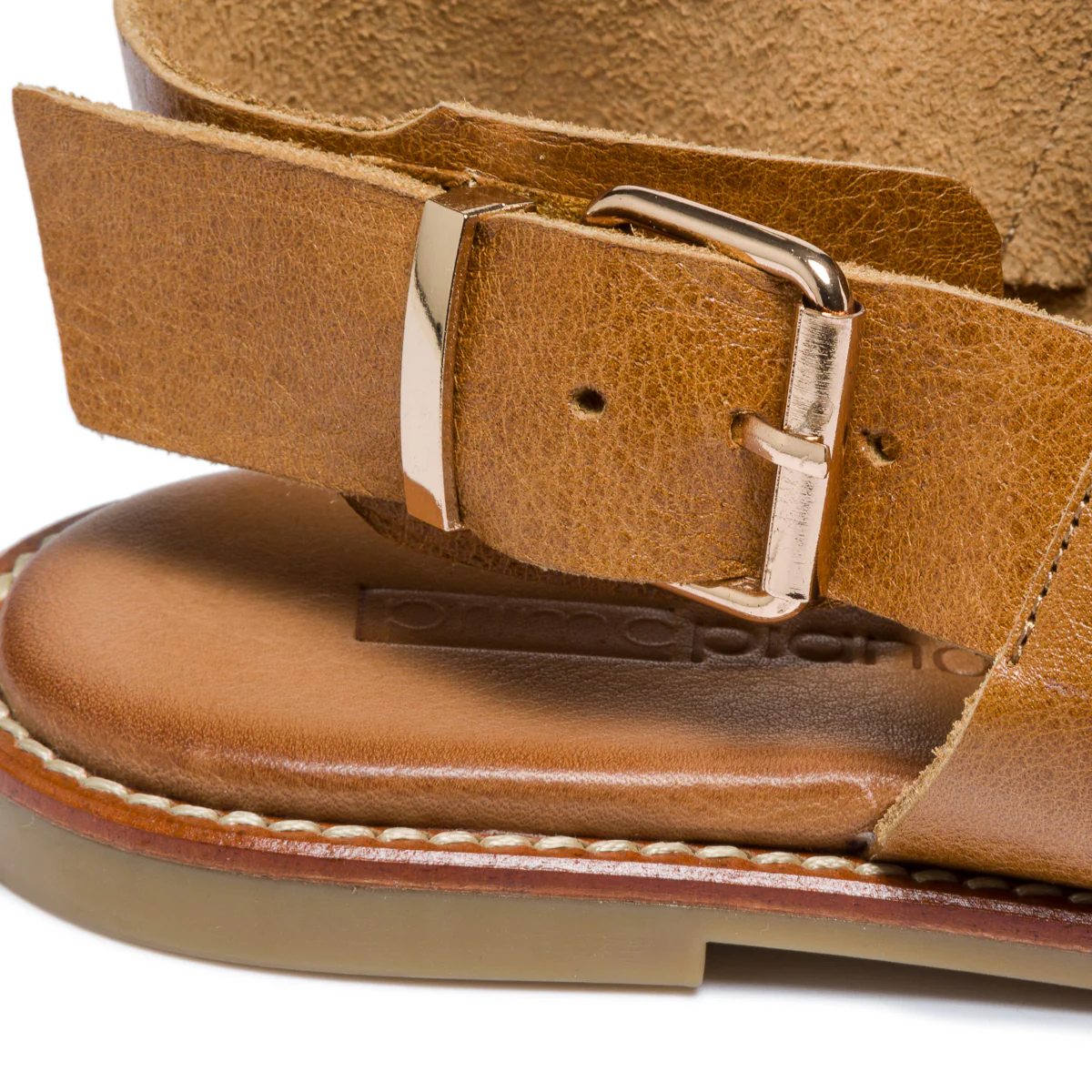 Sandali bassi marroni in pelle con fasce intrecciate P Essentials - Image 6