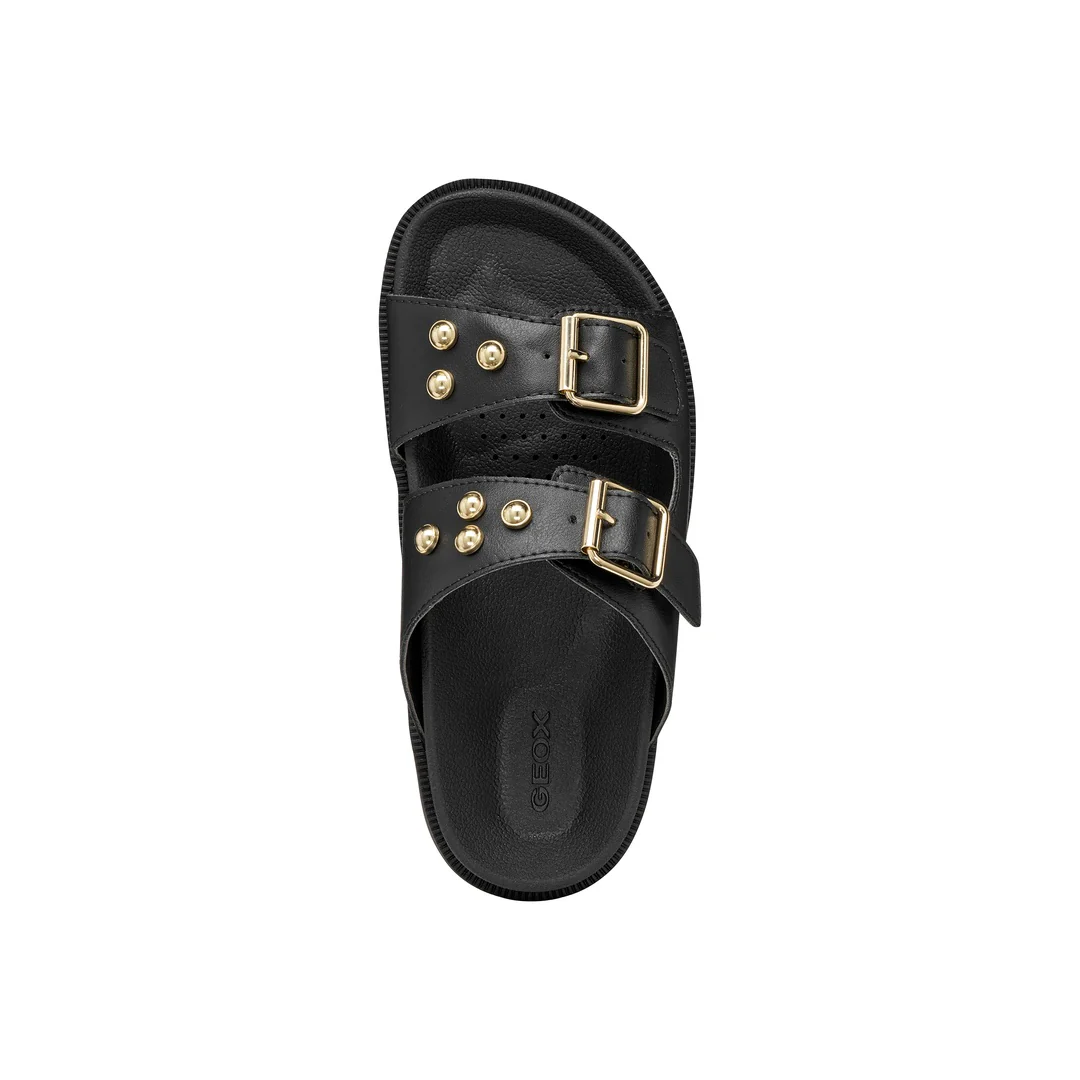 Sandali flat Neri da Donna con borchie e fibbie dorate Geox - Image 5