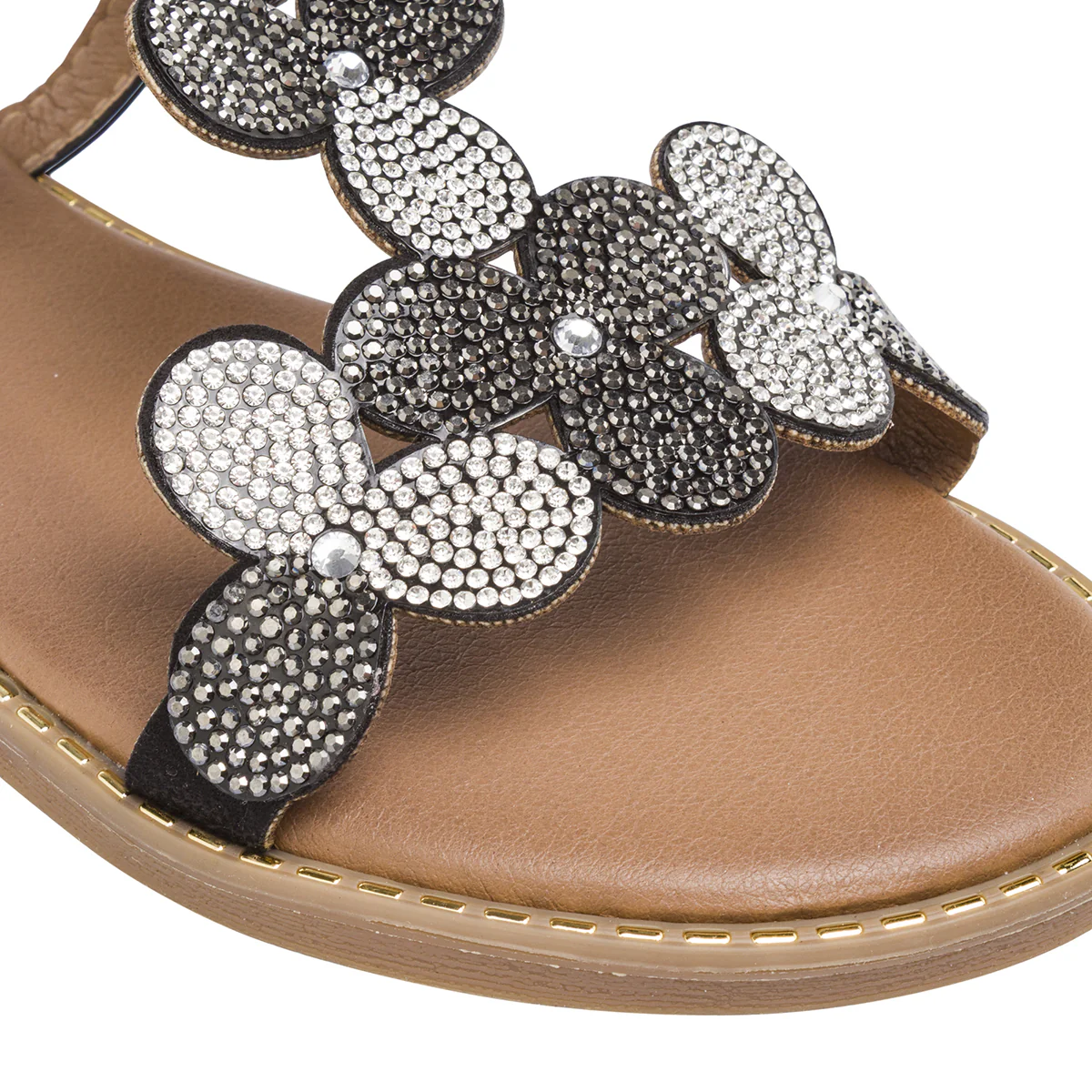 Sandali flat neri da Donna con dettaglio gioiello strass Lora Ferres - Image 3