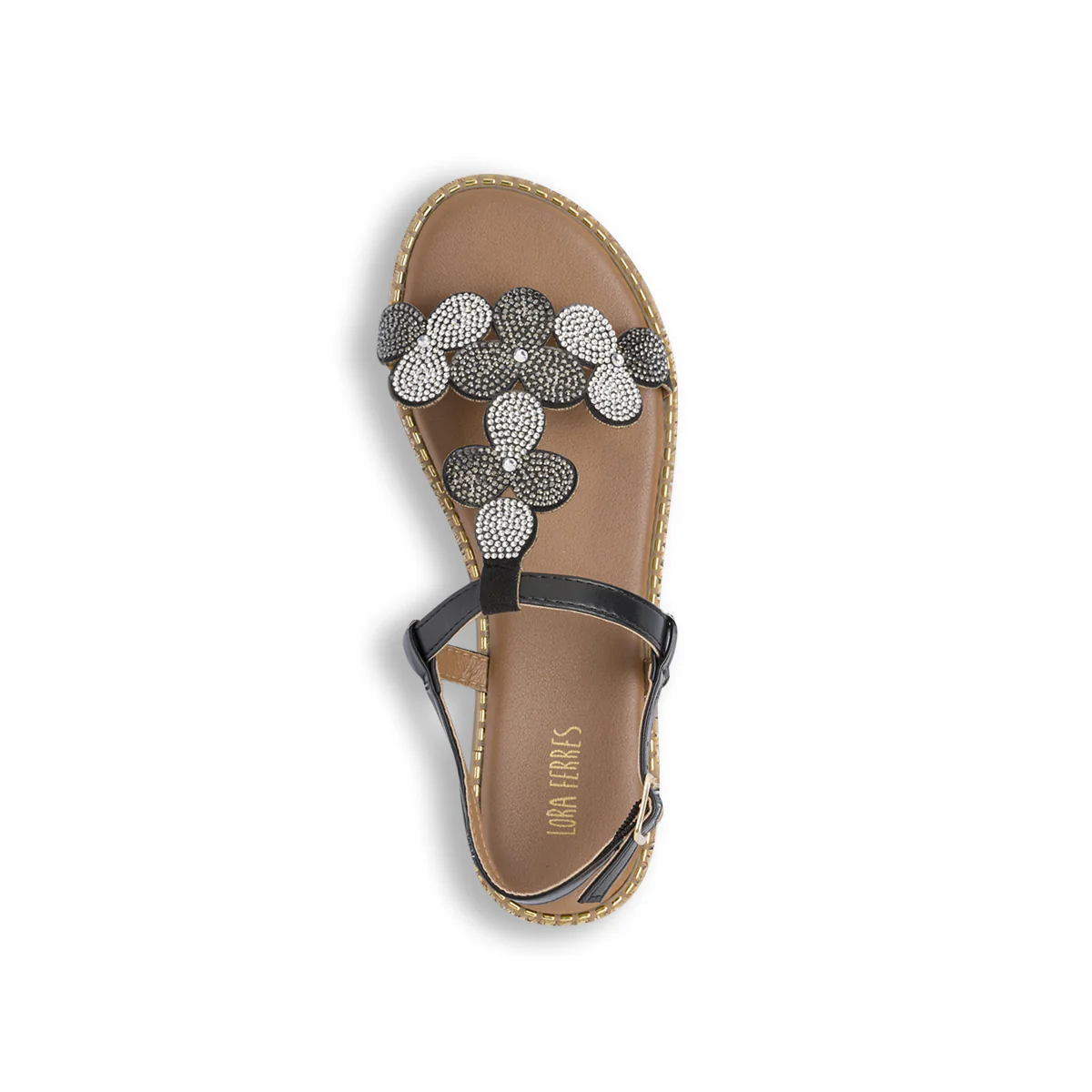 Sandali flat neri da Donna con dettaglio gioiello strass Lora Ferres - Image 5