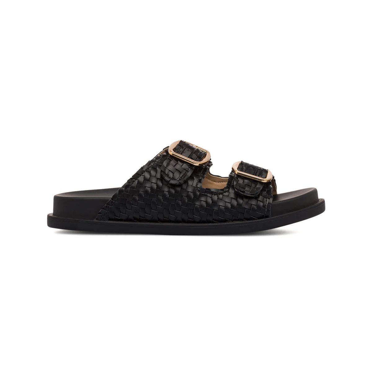 Sandali flat neri da Donna con tramatura effetto Rafia e doppia fibbia Swish Jeans