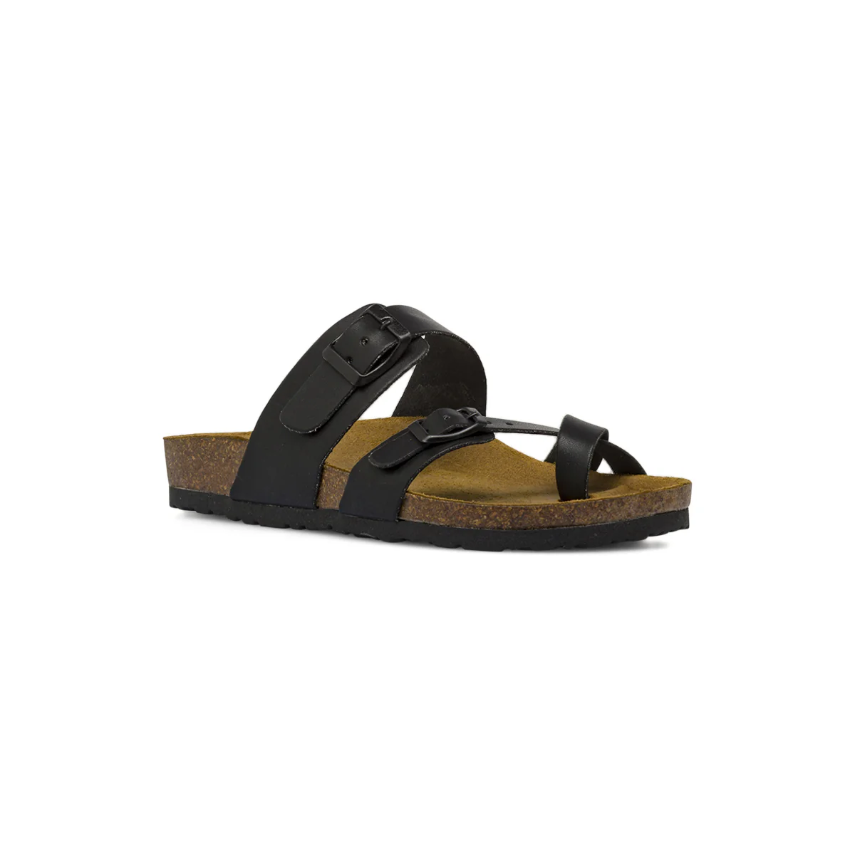 Sandali Flat Neri Donna Infradito con doppie fibbie Lora Ferres - Image 2