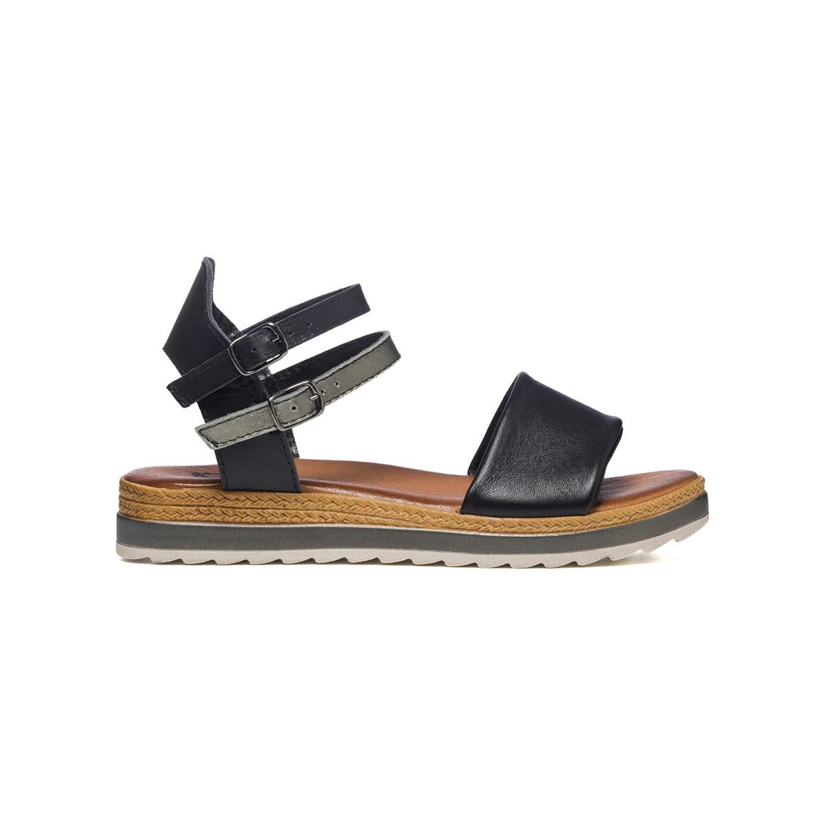 Sandali bassi neri in pelle con dettaglio argento P Essentials