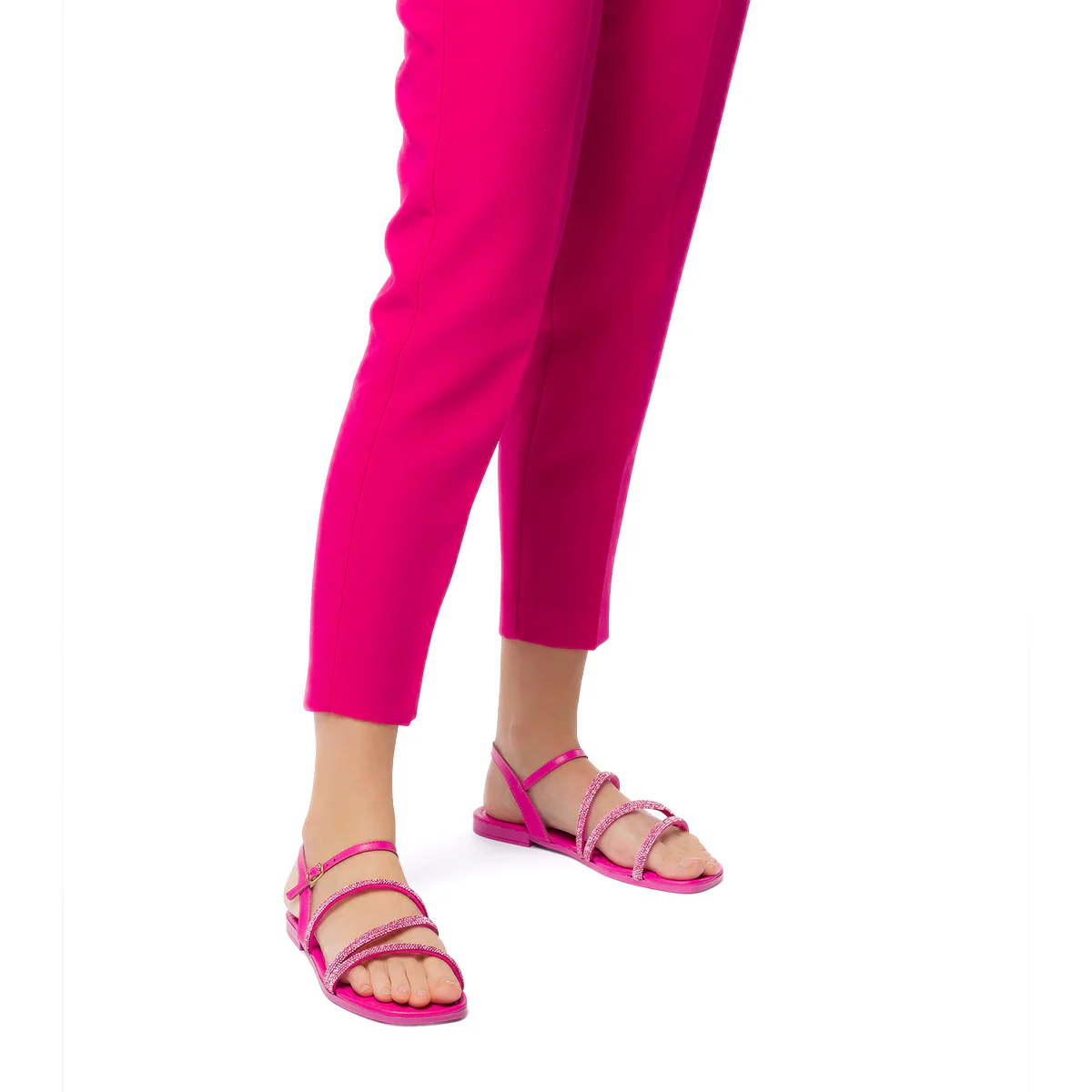 Sandali fucsia con strass gioiello da donna Lora Ferres - Image 2