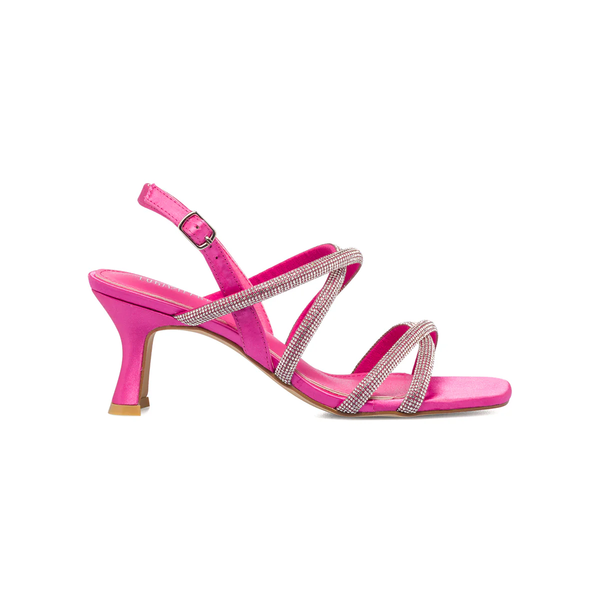 Sandali fucsia in raso da donna con strass gioiello e tacco 6 cm Lora Ferres - Image 8