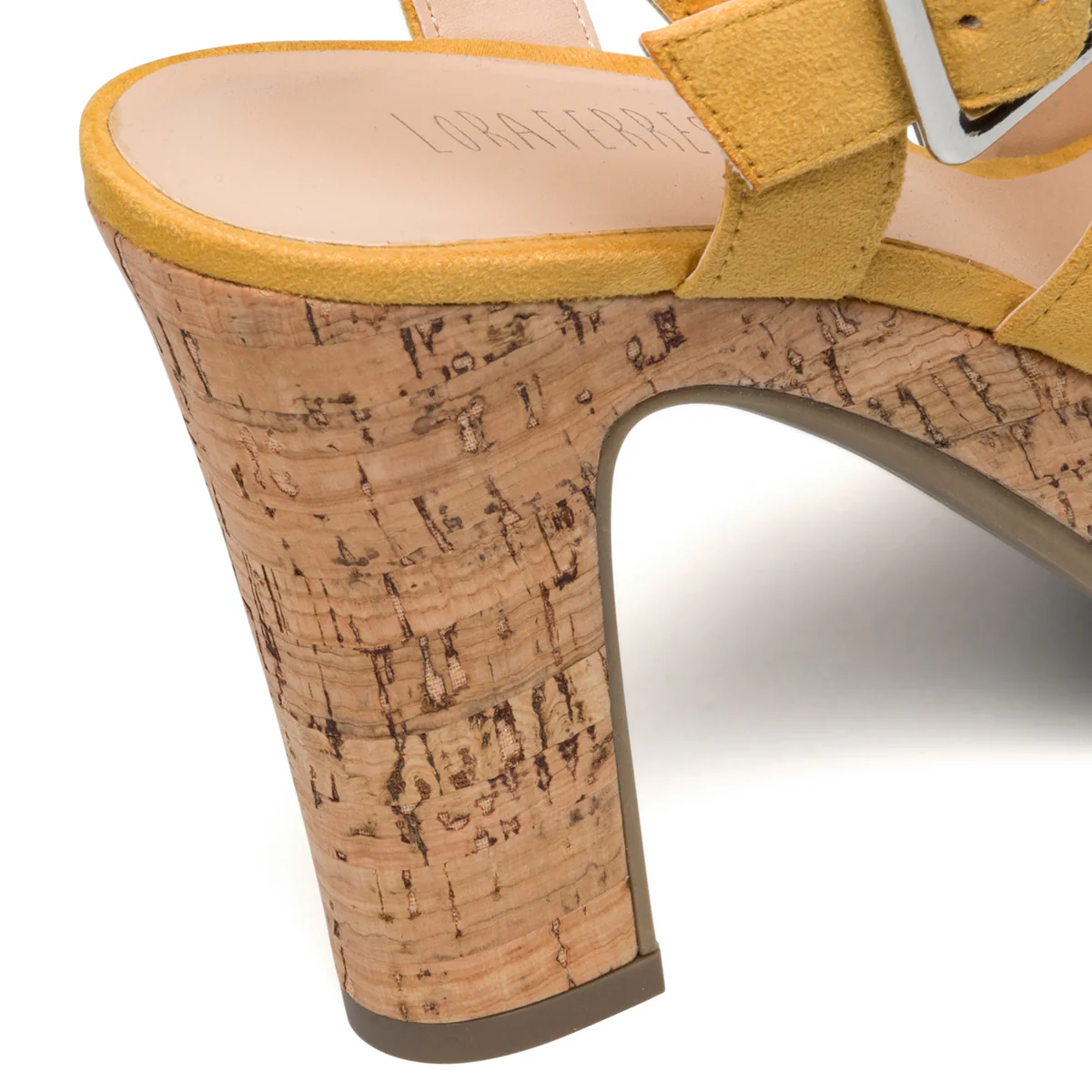 Sandali giallo ocra in tessuto da donna con tacco 10 cm Lora Ferres - Image 7