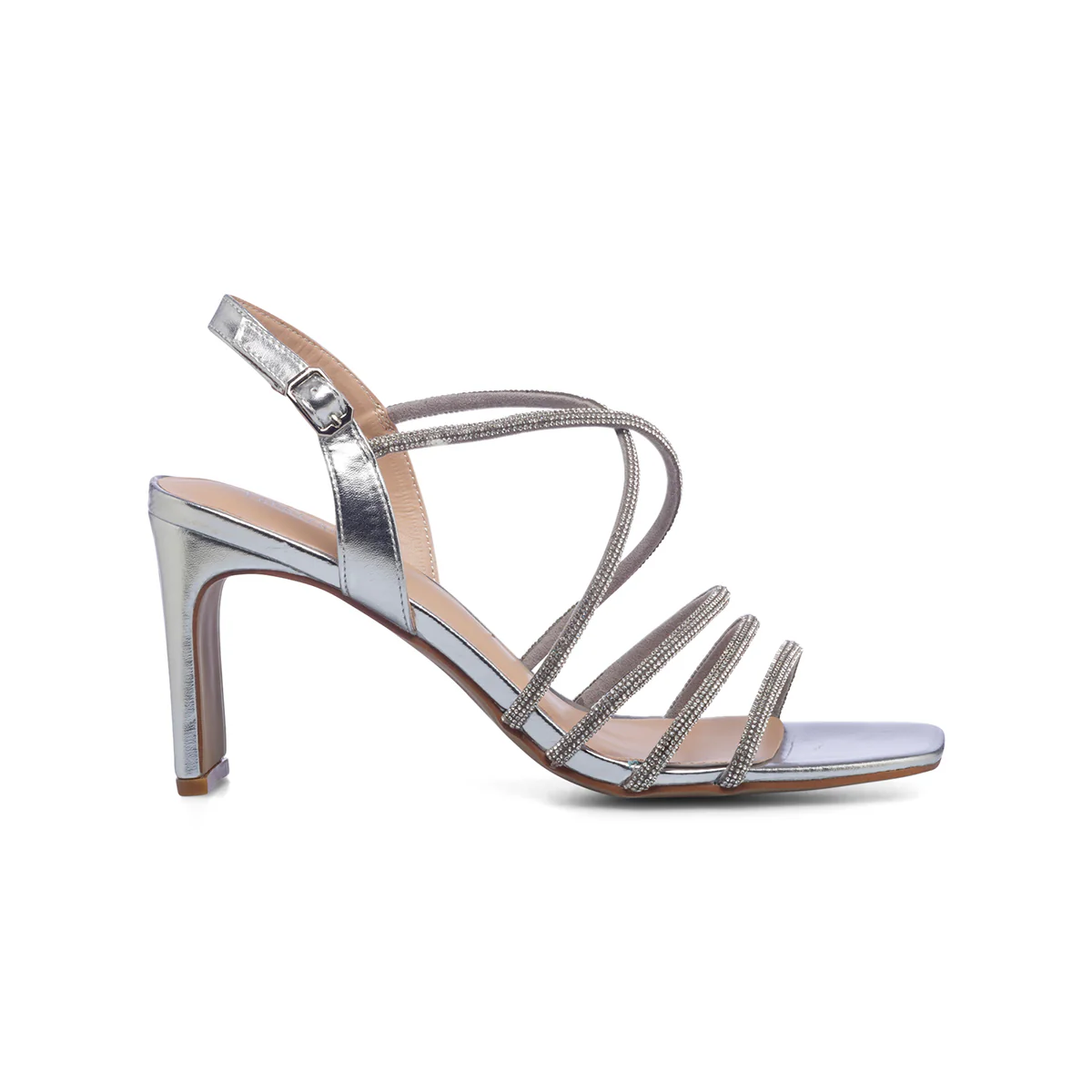 Sandali gioiello argento da donna con tacco 8 cm e strass Lora Ferres