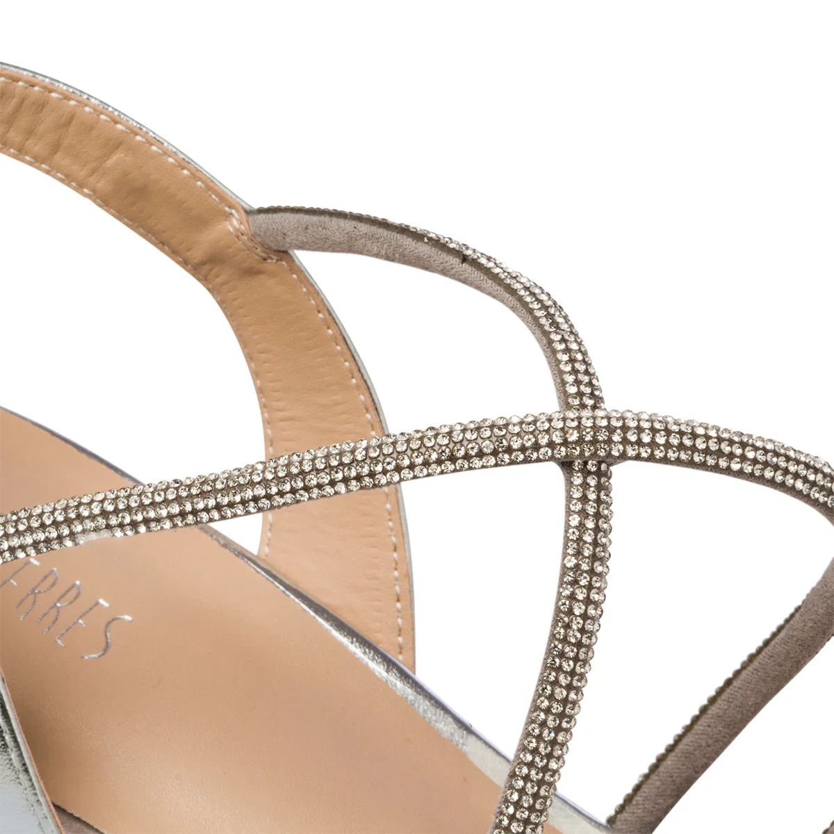 Sandali gioiello argento da donna con tacco 8 cm e strass Lora Ferres - Image 6