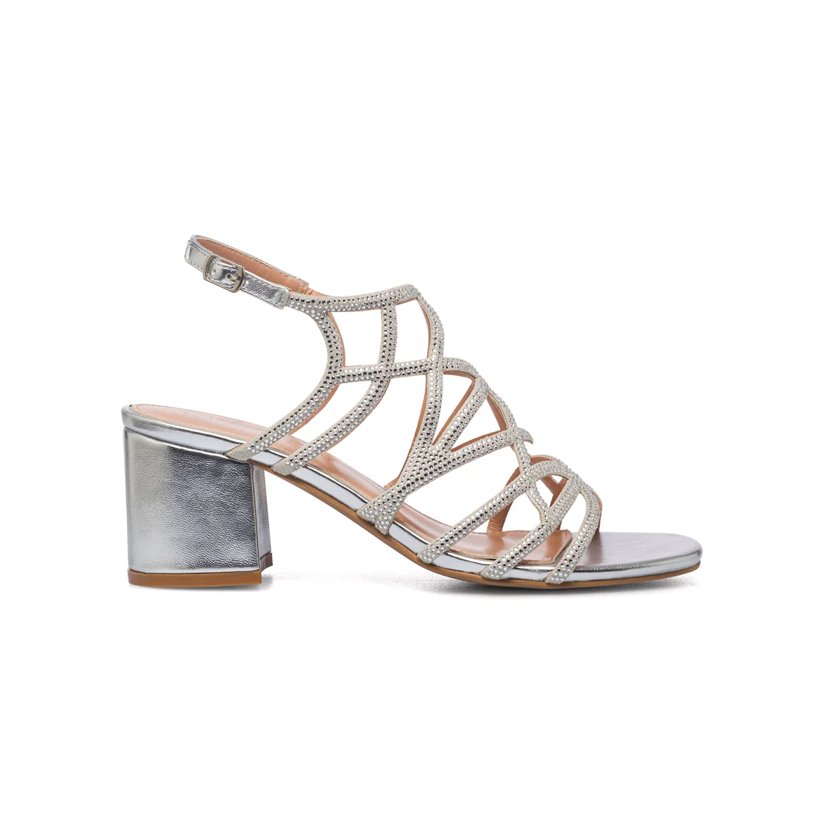 Sandali gioiello argento da donna con tacco largo 6 cm e strass Lora Ferres - Image 10