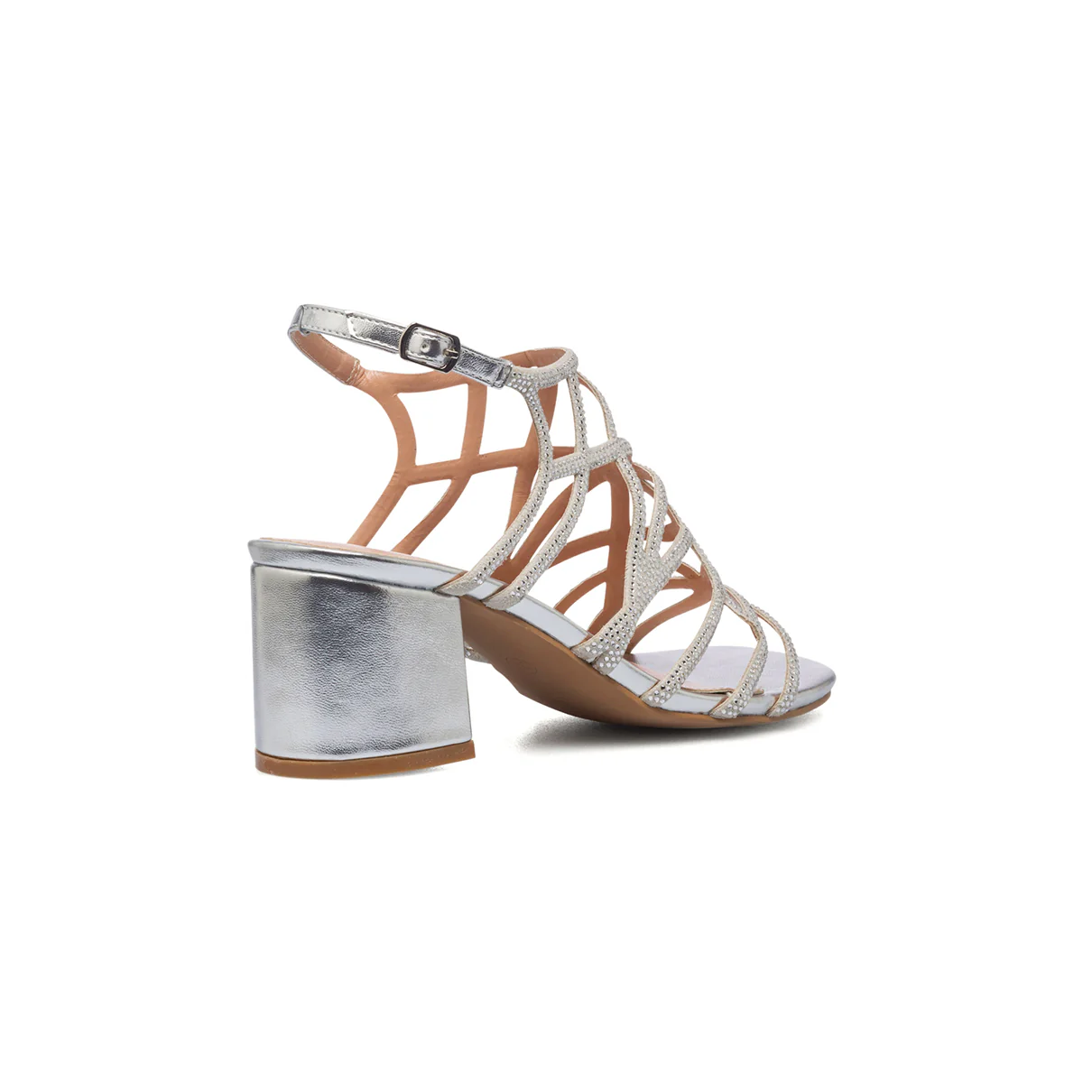 Sandali gioiello argento da donna con tacco largo 6 cm e strass Lora Ferres - Image 12