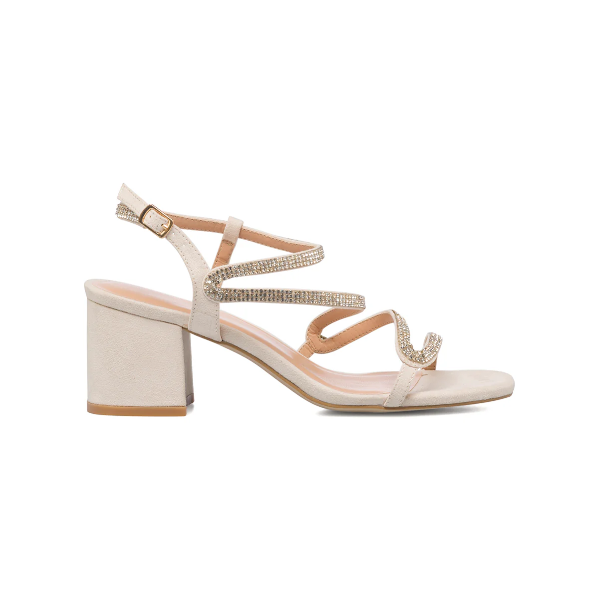 Sandali gioiello beige da donna con tacco a blocco 6 cm e strass Lora Ferres - Image 4