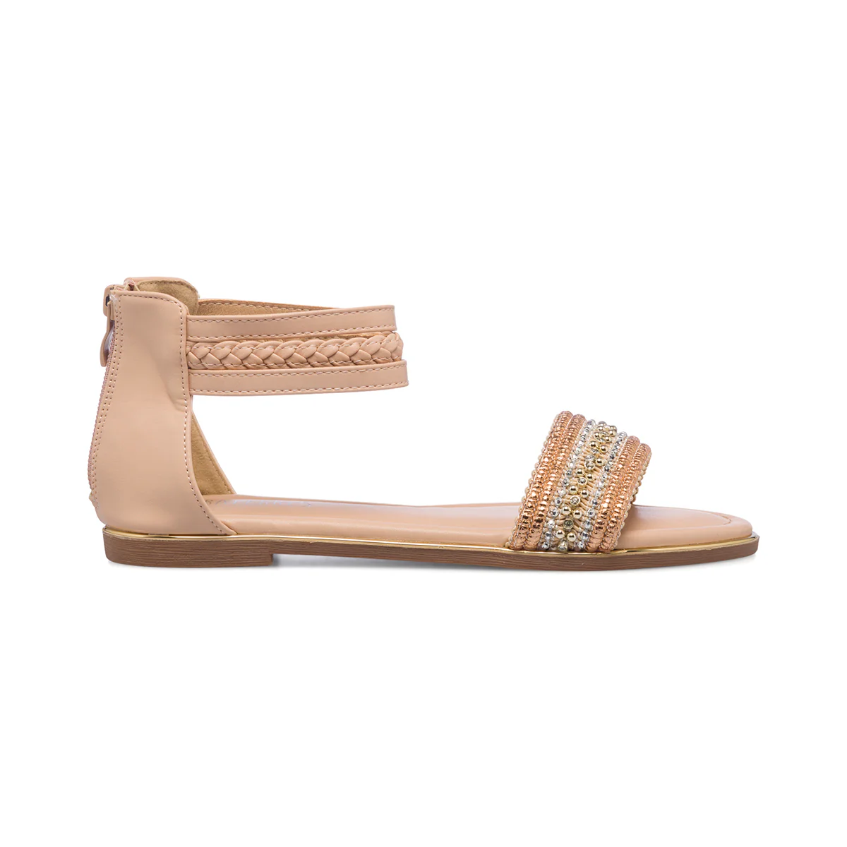 Sandali gioiello color cipria da donna con strass e borchiette Lora Ferres