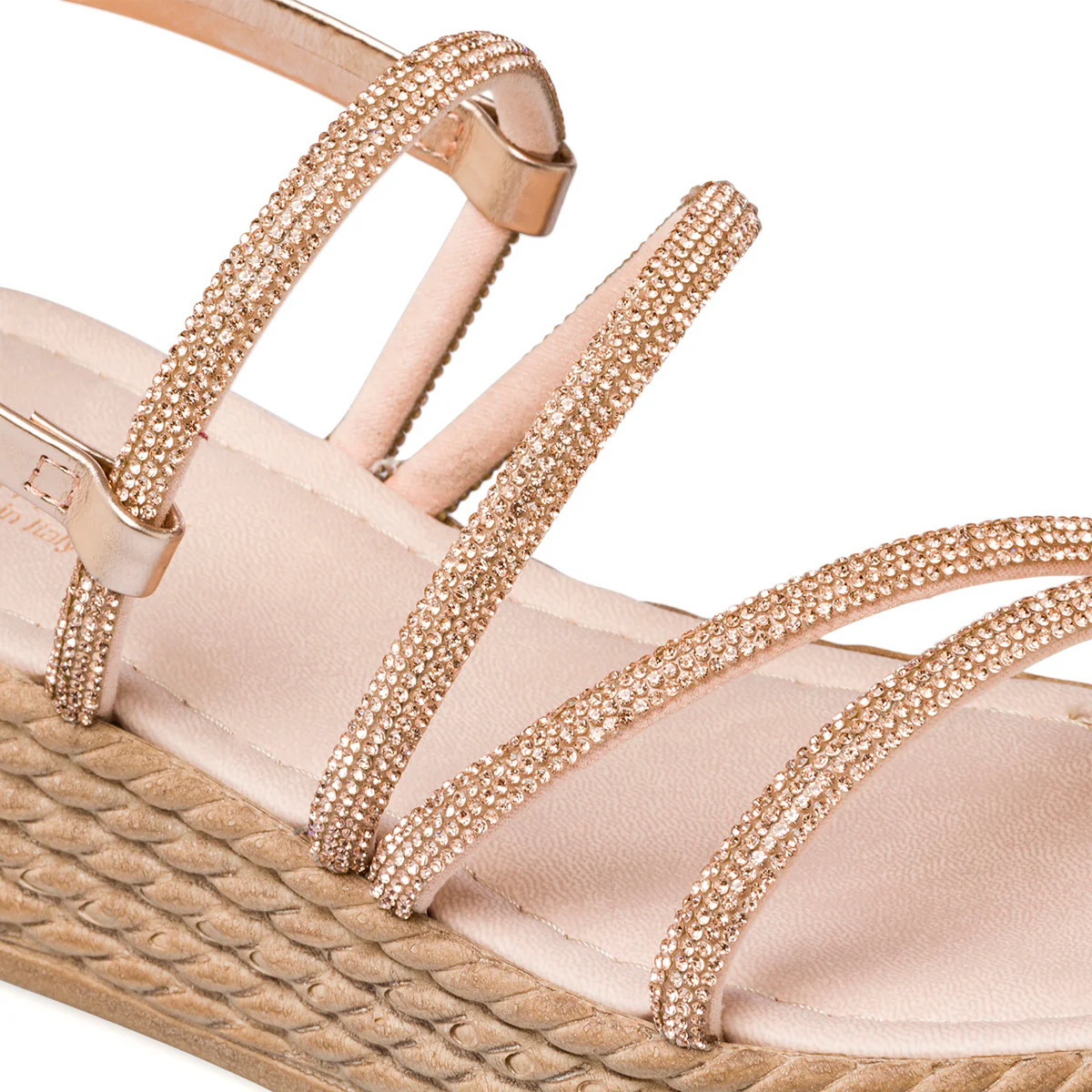 Sandali gioiello color oro rosa da donna con zeppa 5 cm e strass Lora Ferres - Image 13
