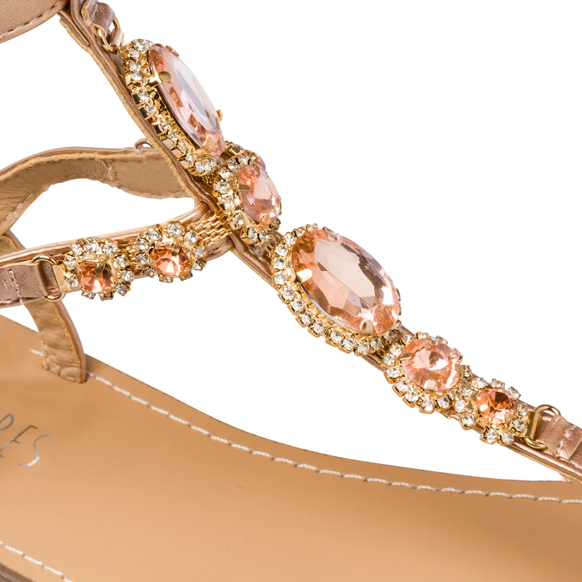 Sandali gioiello infradito champagne con tacco 4 cm e strass Lora Ferres - Image 5