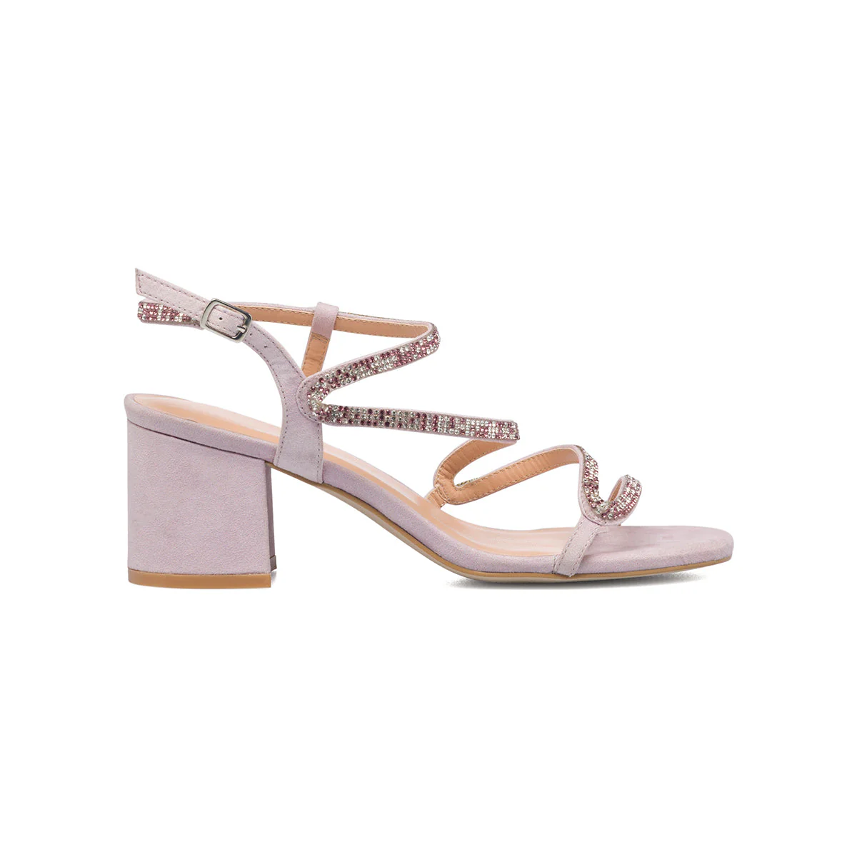 Sandali gioiello lilla da donna con tacco a blocco 6 cm e strass Lora Ferres - Image 4