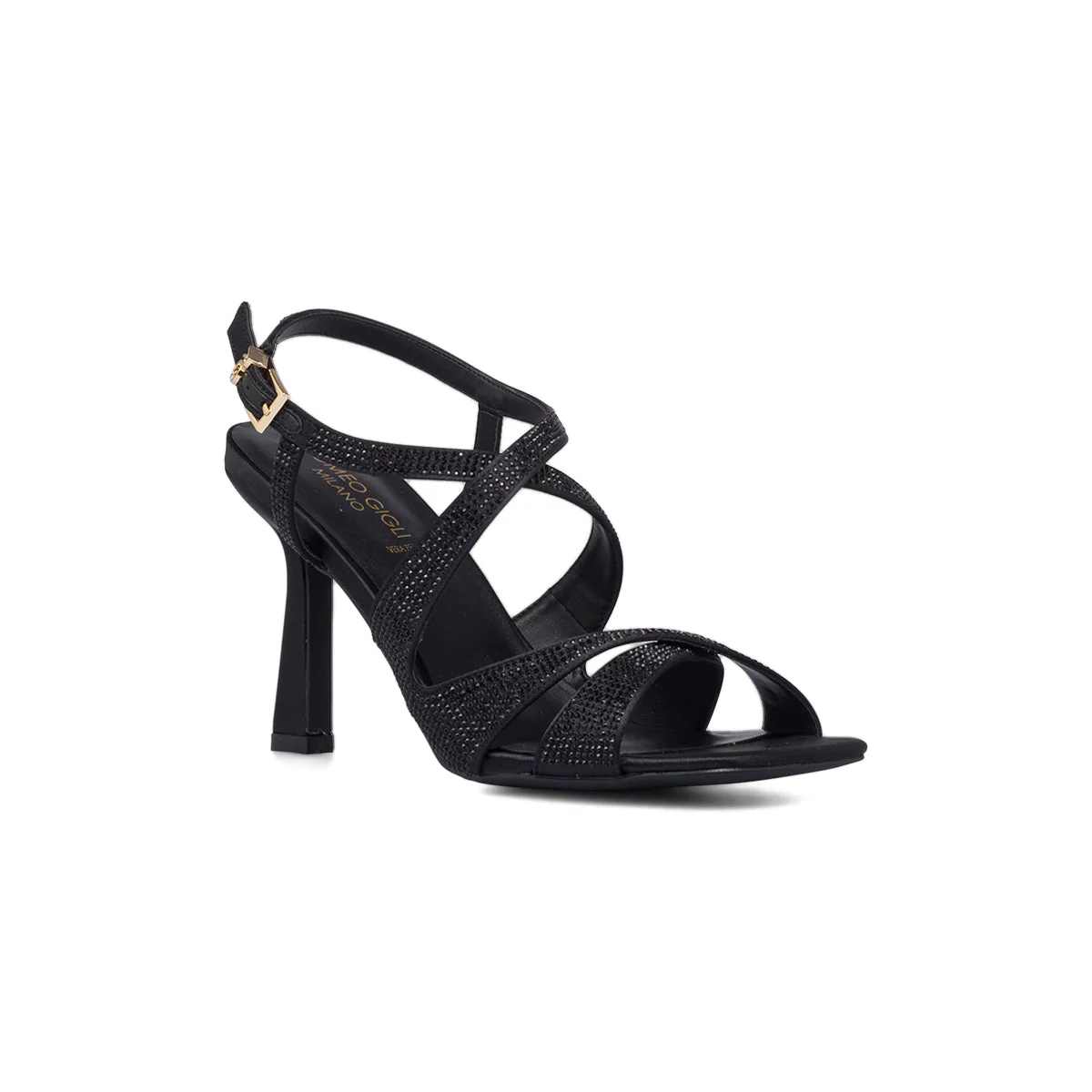 Sandali gioiello neri da donna con tacco 10 cm e strass Romeo Gigli Milano - Image 2