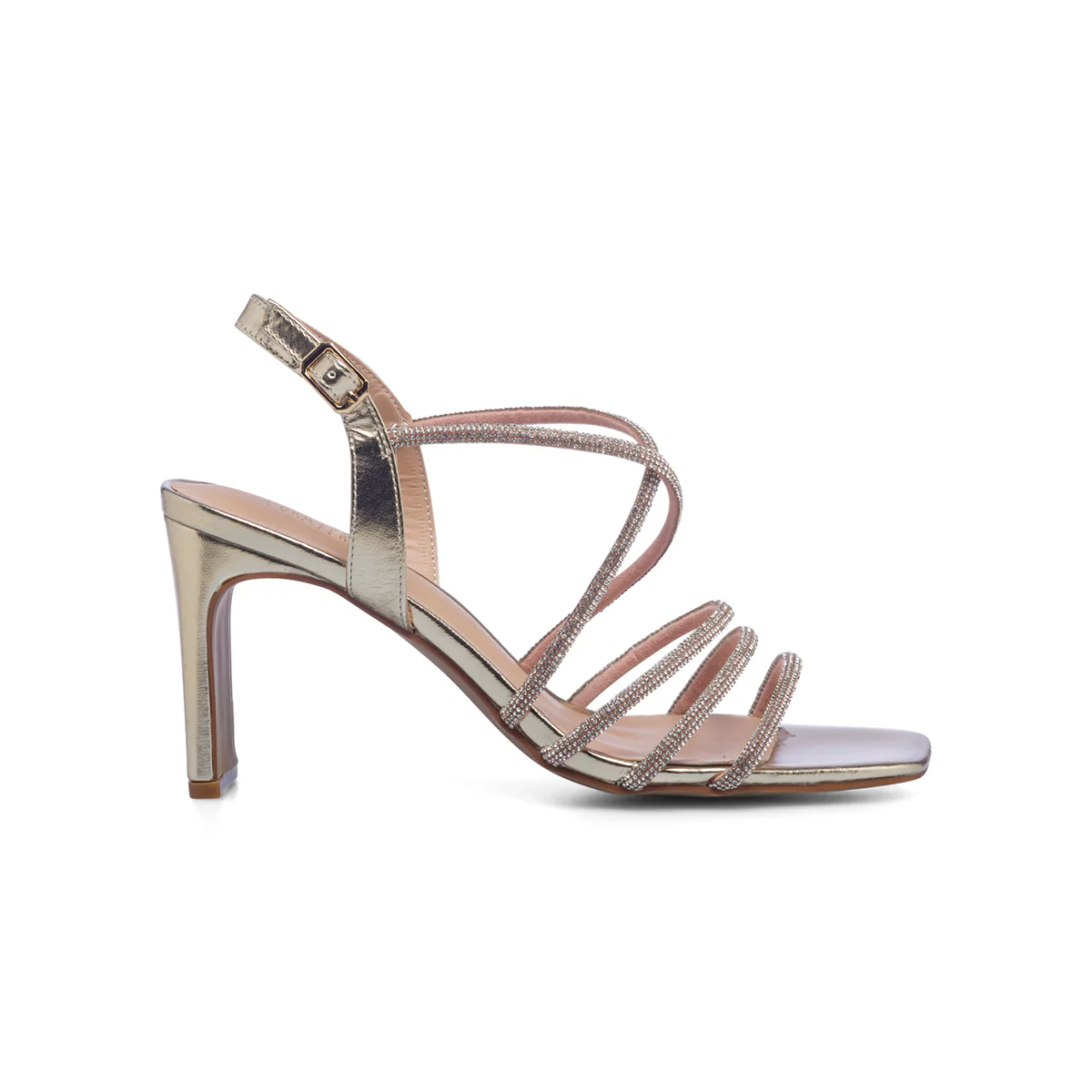 Sandali gioiello oro da donna con tacco 8 cm e strass Lora Ferres