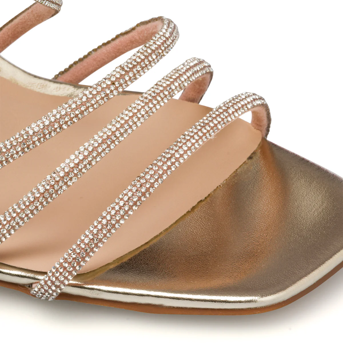 Sandali gioiello oro da donna con tacco 8 cm e strass Lora Ferres - Image 5