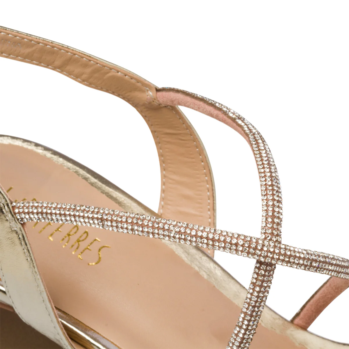 Sandali gioiello oro da donna con tacco 8 cm e strass Lora Ferres - Image 6