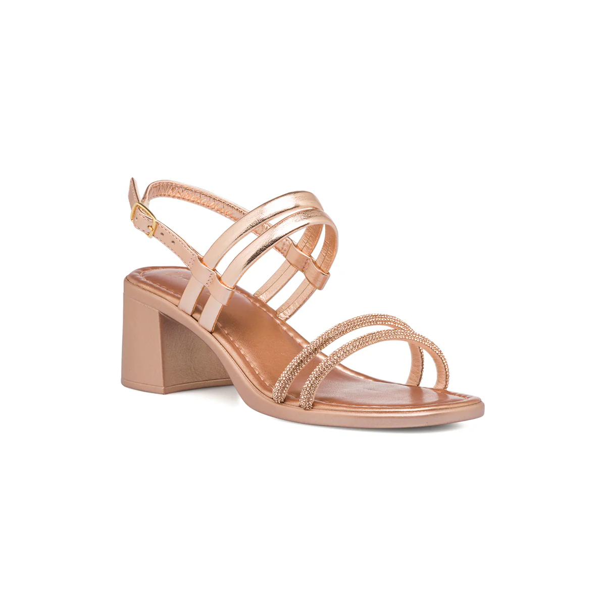 Sandali gioiello oro rosa da donna con strass e tacco a blocco 5 cm Lora Ferres - Image 2