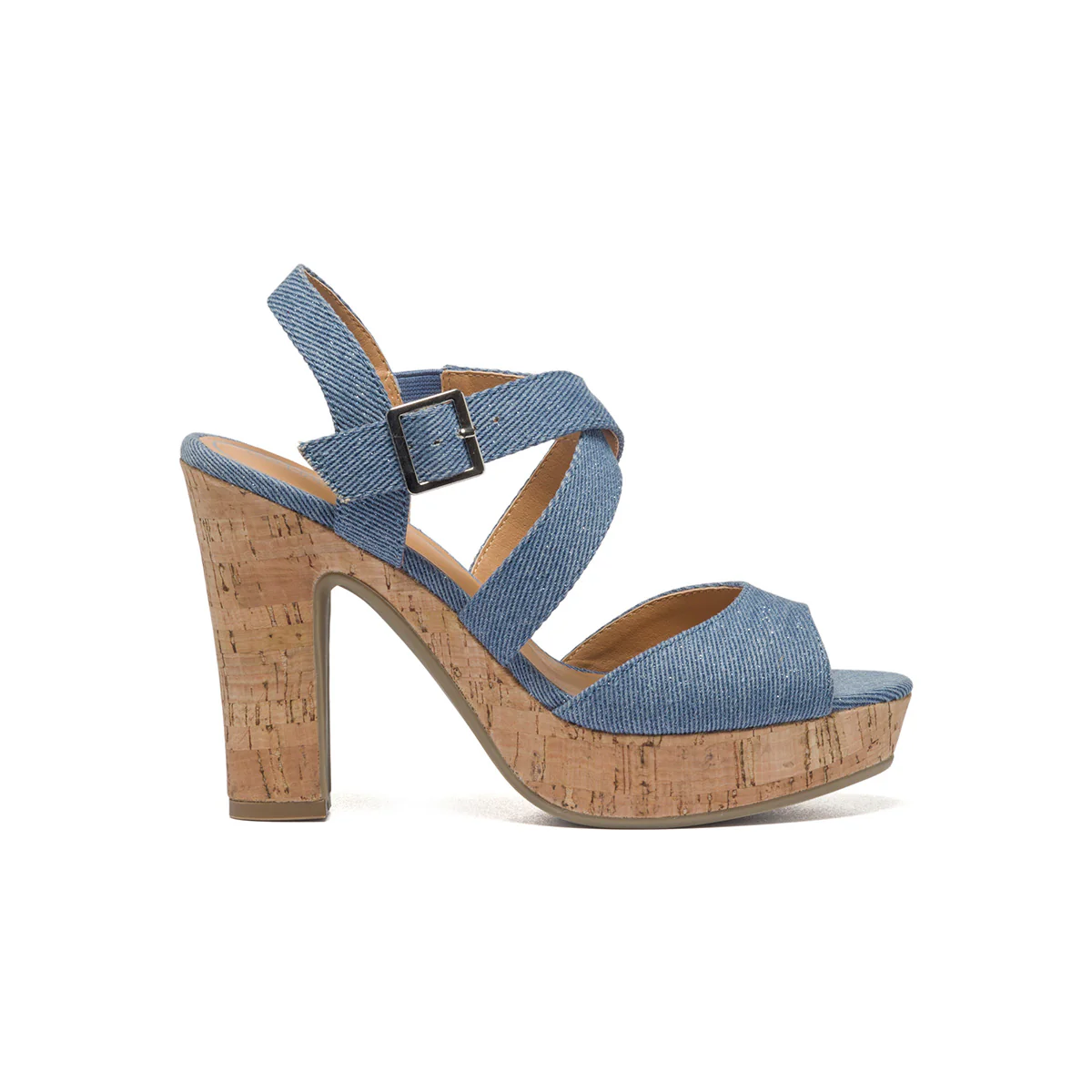 Sandali in tessuto effetto denim con tacco in sughero 10,5 cm Lora Ferres
