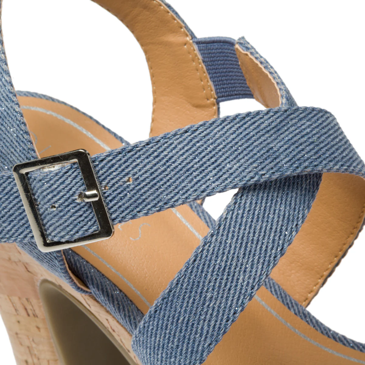 Sandali in tessuto effetto denim con tacco in sughero 10,5 cm Lora Ferres - Image 6