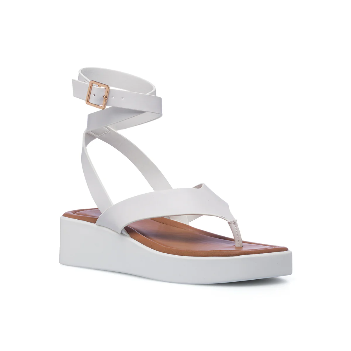 Sandali infradito bianchi in "pelle vegana" da donna con zeppa 5 cm Call It Spring Kristina - Image 2