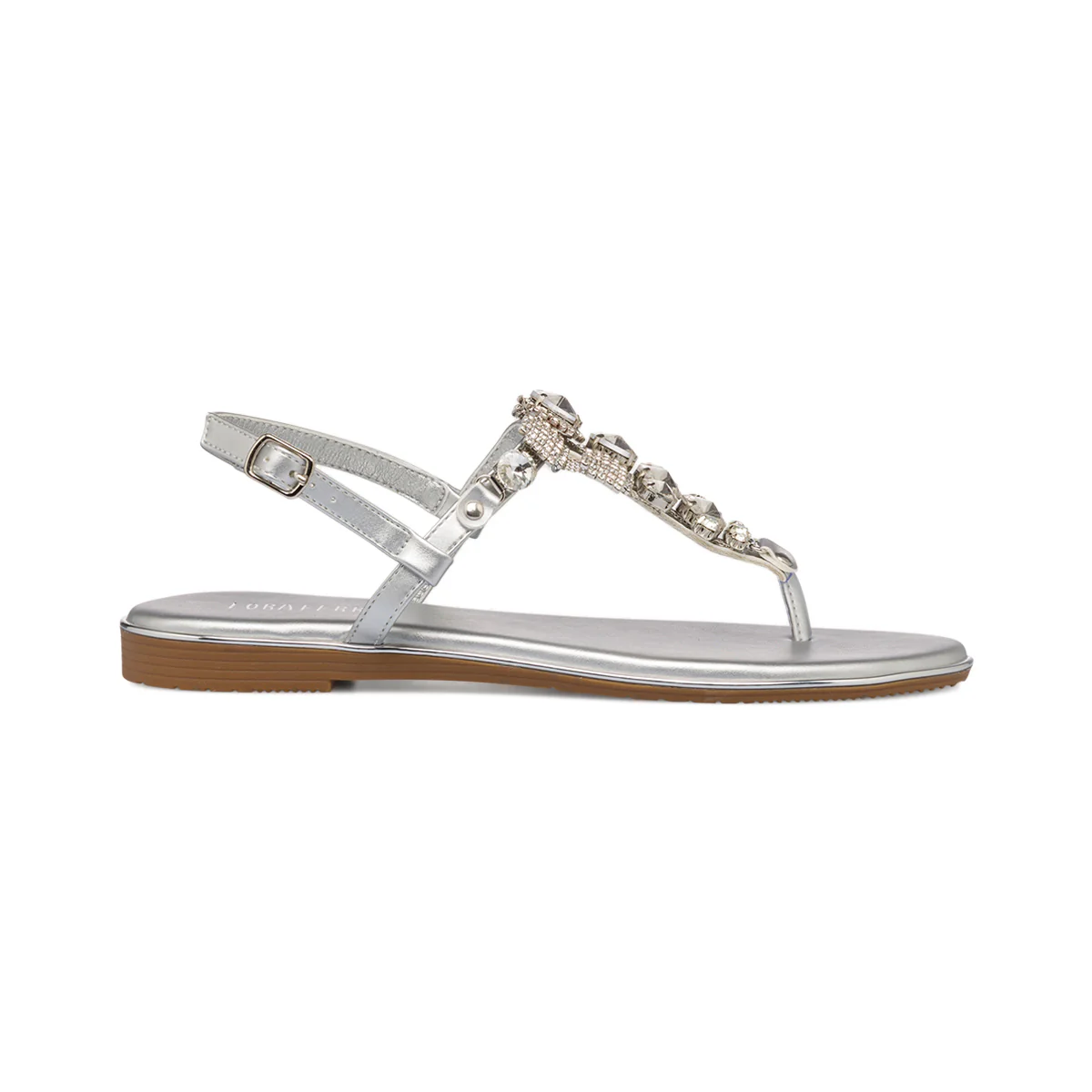 Sandali infradito da donna argento con dettaglio gioiello strass Lora Ferres - Image 4