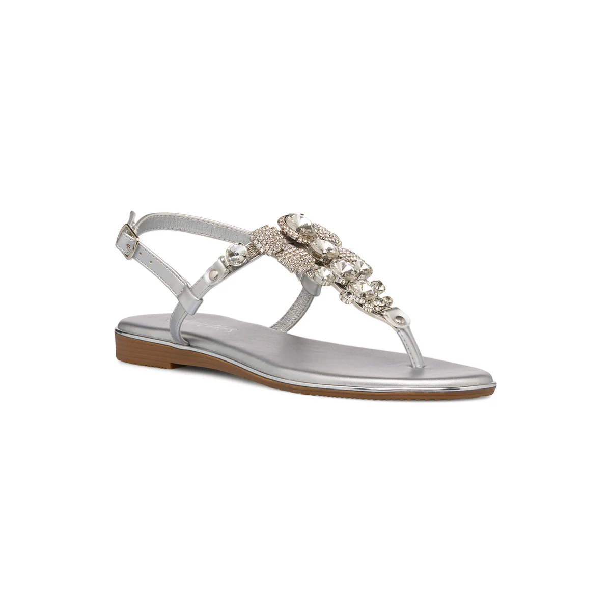 Sandali infradito da donna argento con dettaglio gioiello strass Lora Ferres - Image 5