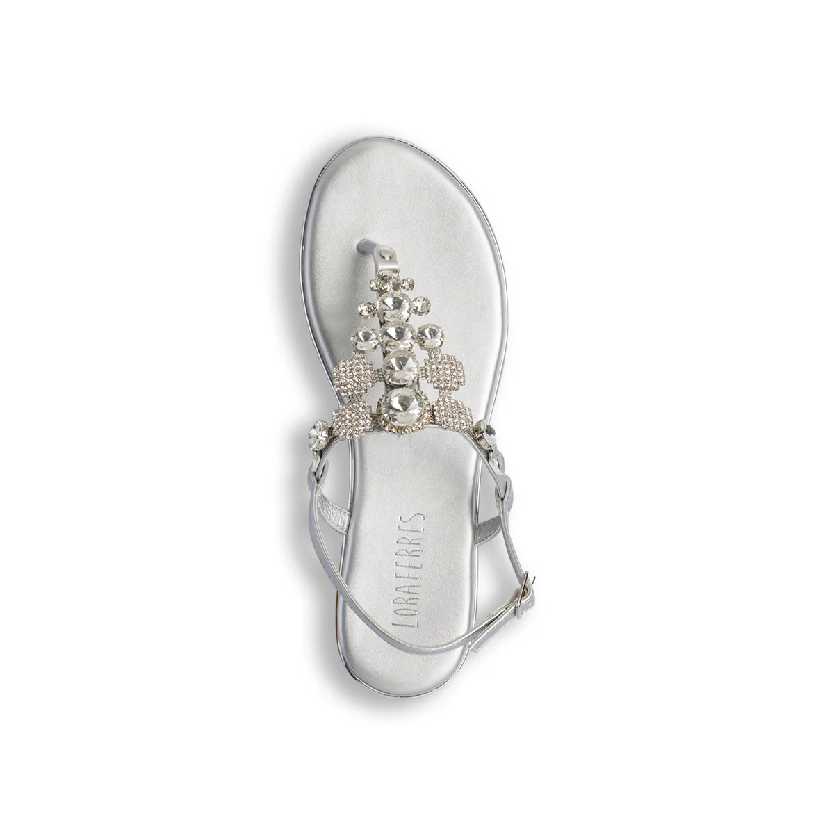 Sandali infradito da donna argento con dettaglio gioiello strass Lora Ferres - Image 6