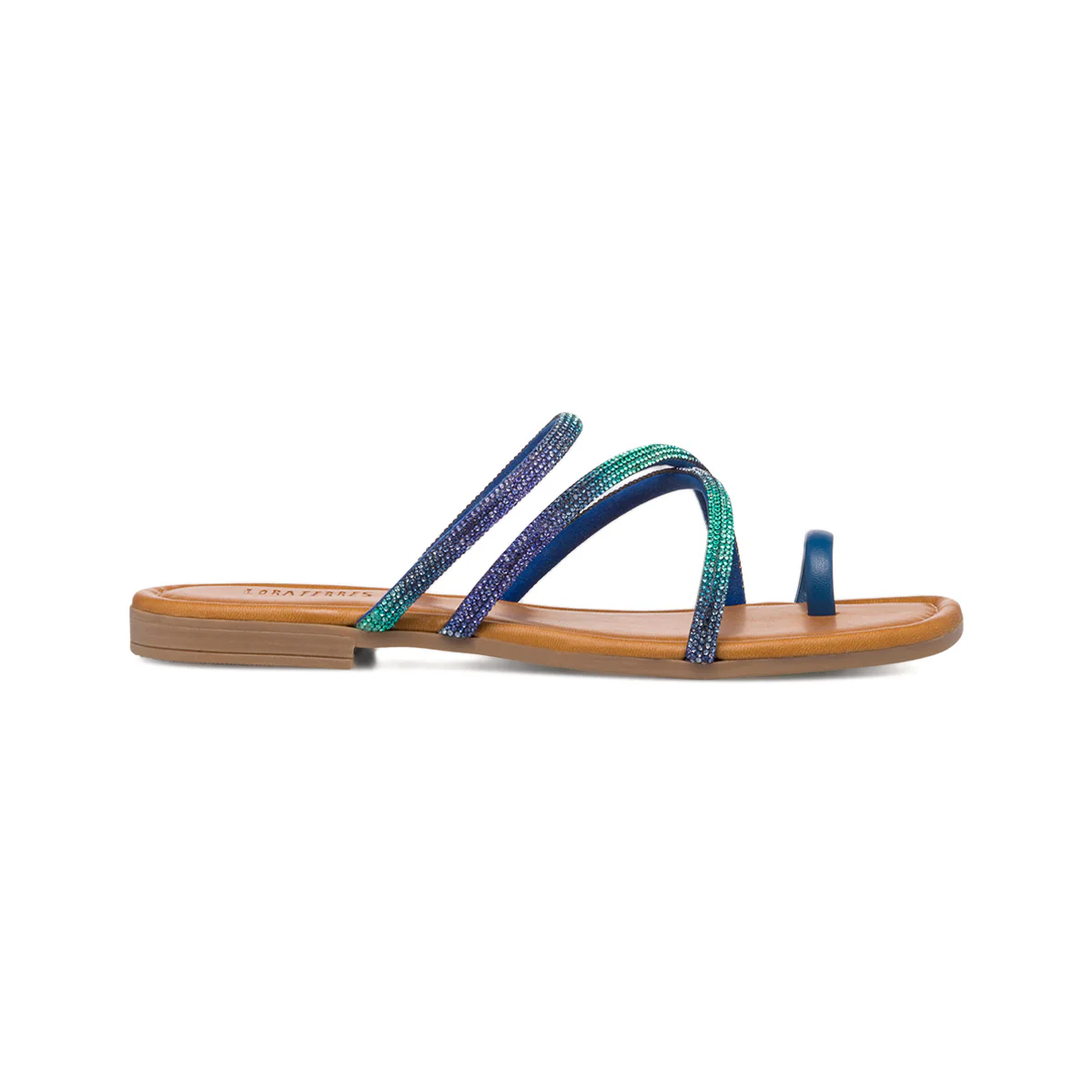 Sandali infradito da donna blu con cinturino con strass arcobaleno Lora Ferres