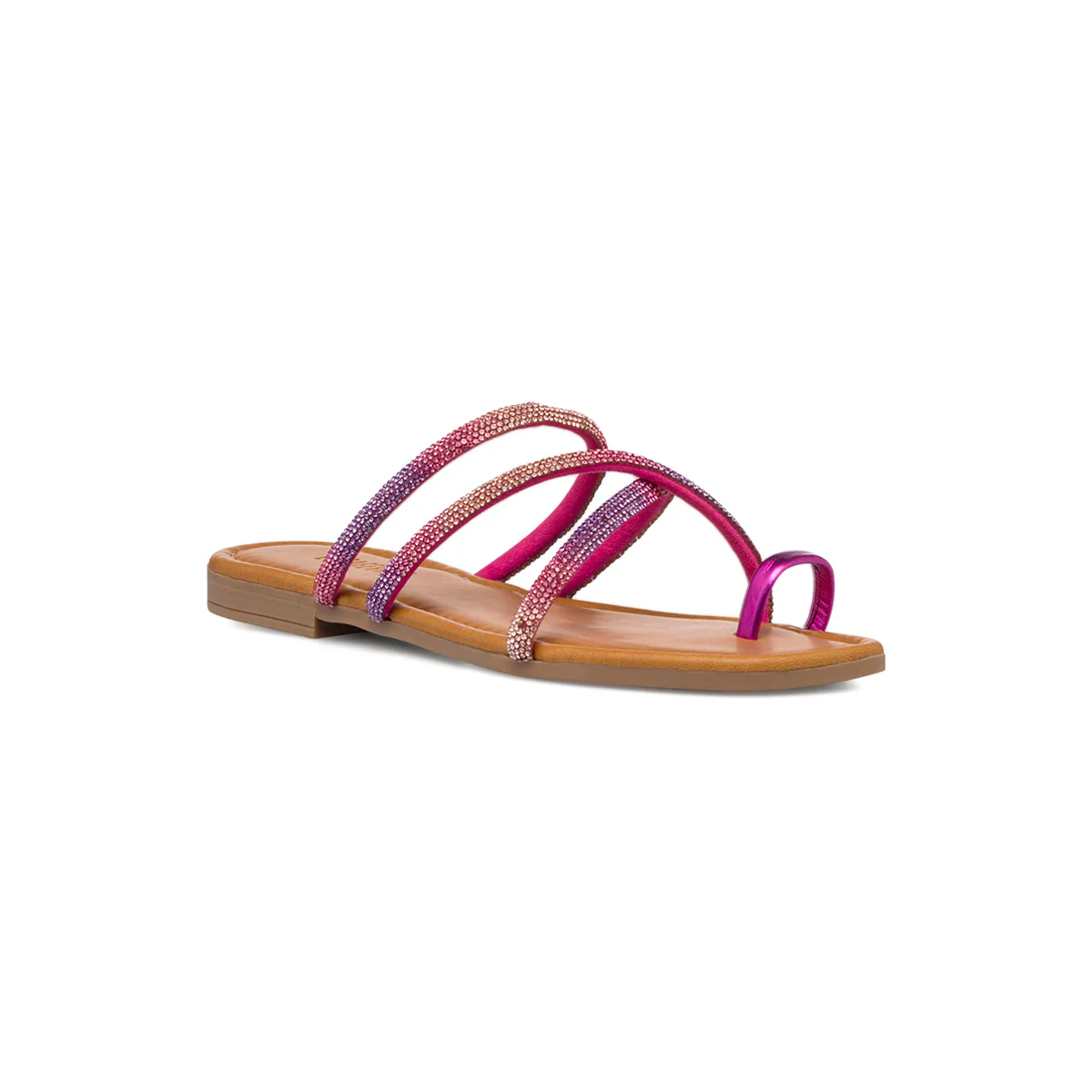 Sandali infradito da donna fucsia con cinturino con strass arcobaleno Lora Ferres - Image 2