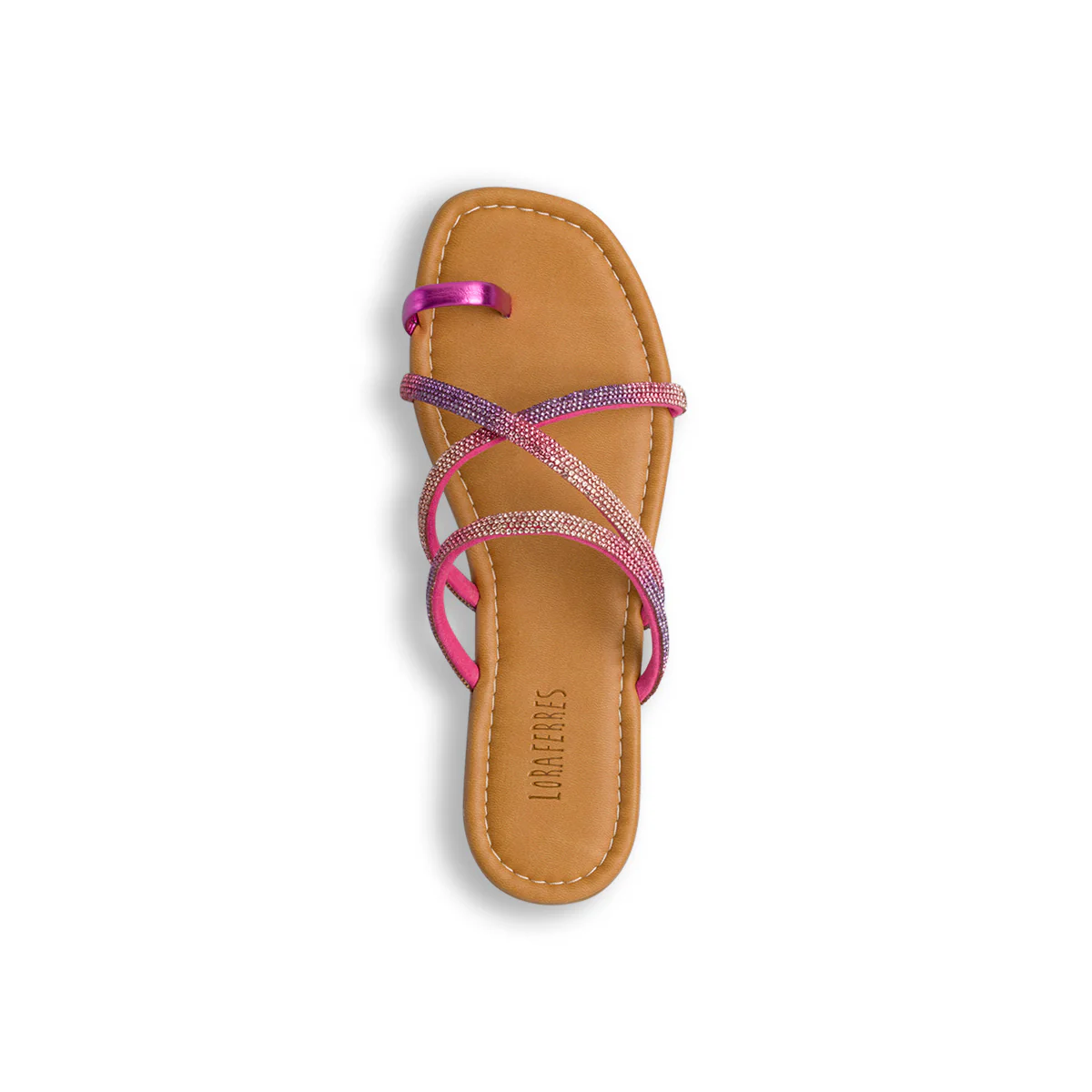 Sandali infradito da donna fucsia con cinturino con strass arcobaleno Lora Ferres - Image 4