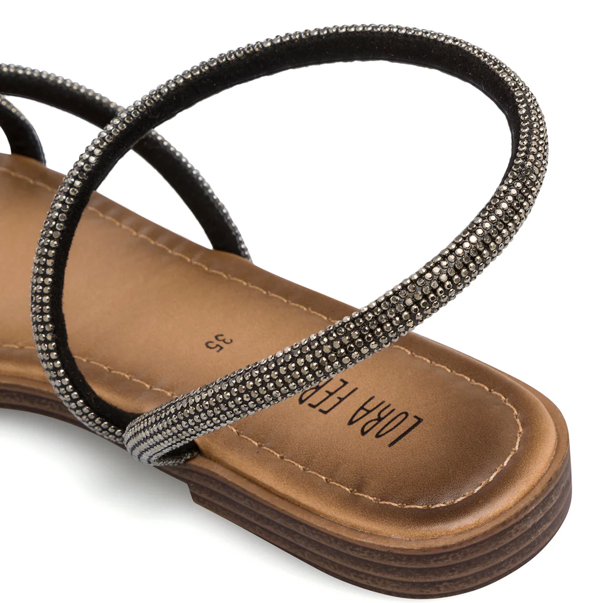 Sandali infradito da donna neri con strass Lora Ferres - Image 4
