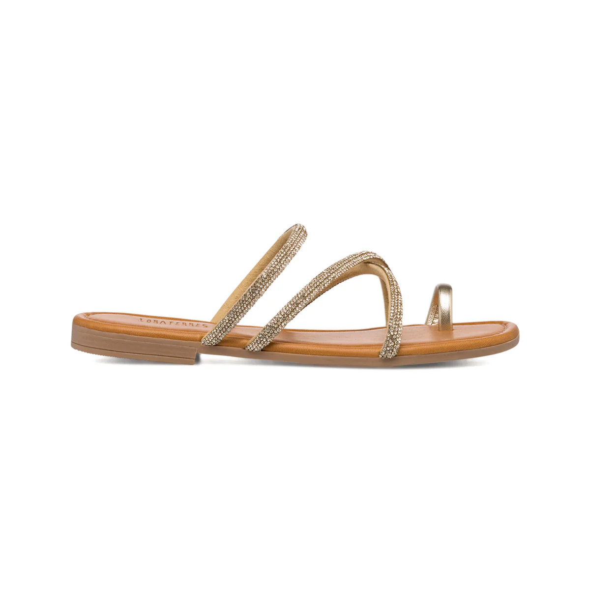 Sandali infradito da donna platino con cinturino con strass gioiello Lora Ferres