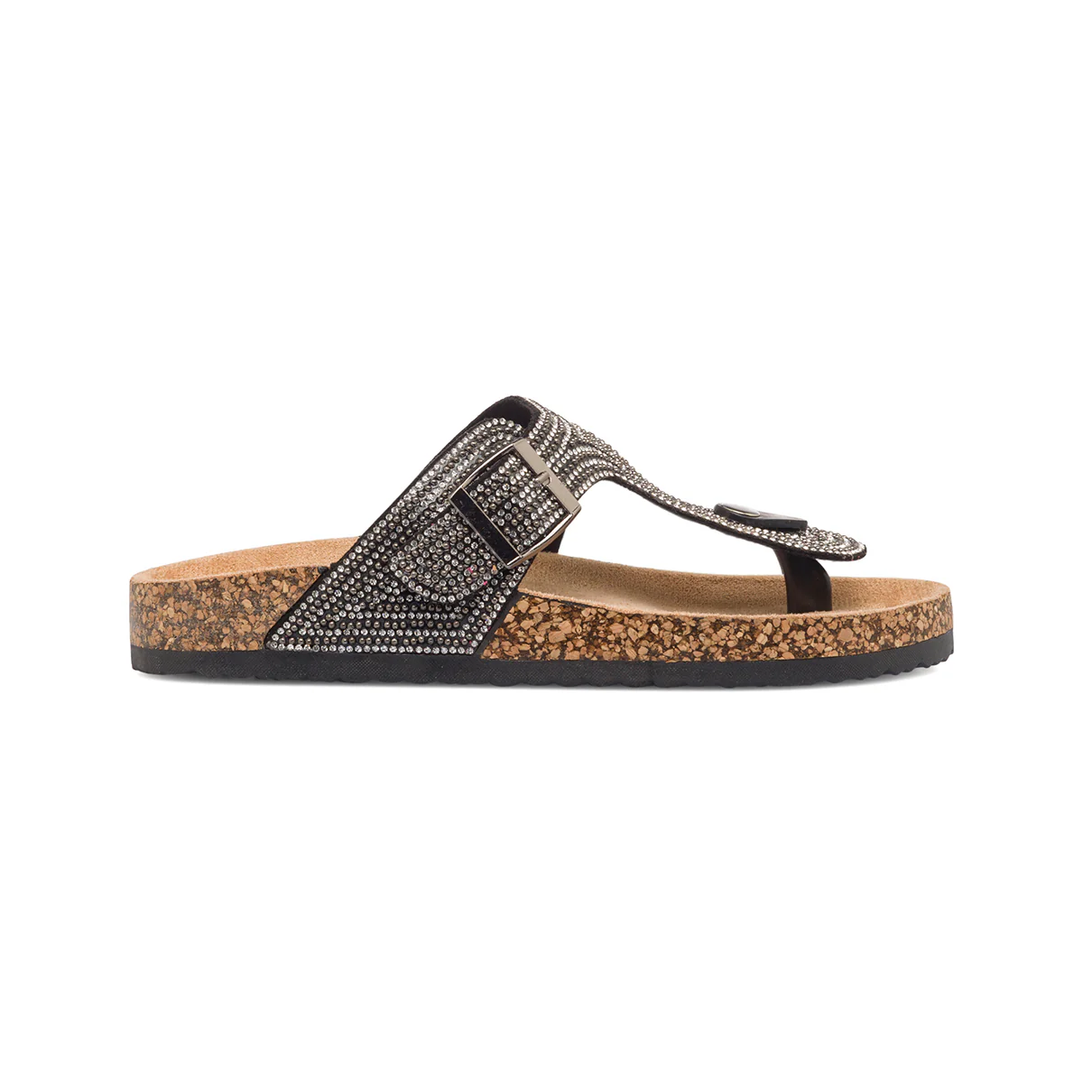 Sandali infradito neri da donna con strass Lora Ferres