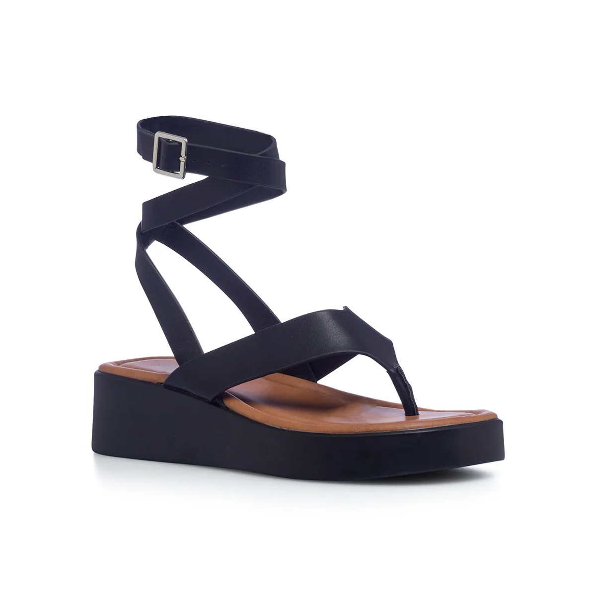 Sandali infradito neri in "pelle vegana" da donna con zeppa 5 cm Call It Spring Kristina - Image 2