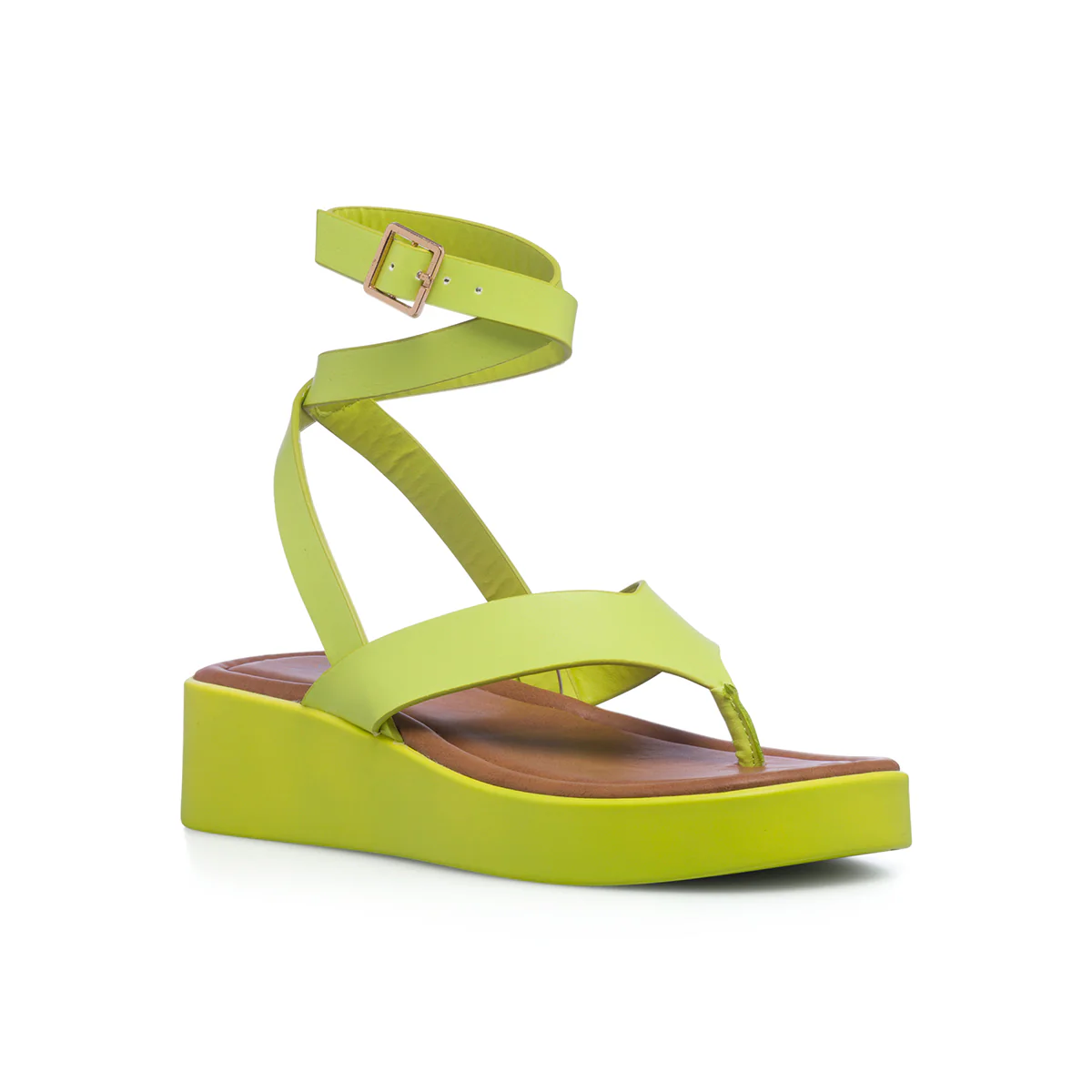 Sandali infradito verde fluo in "pelle vegana" da donna con zeppa 5 cm Call It Spring Kristina - Image 2