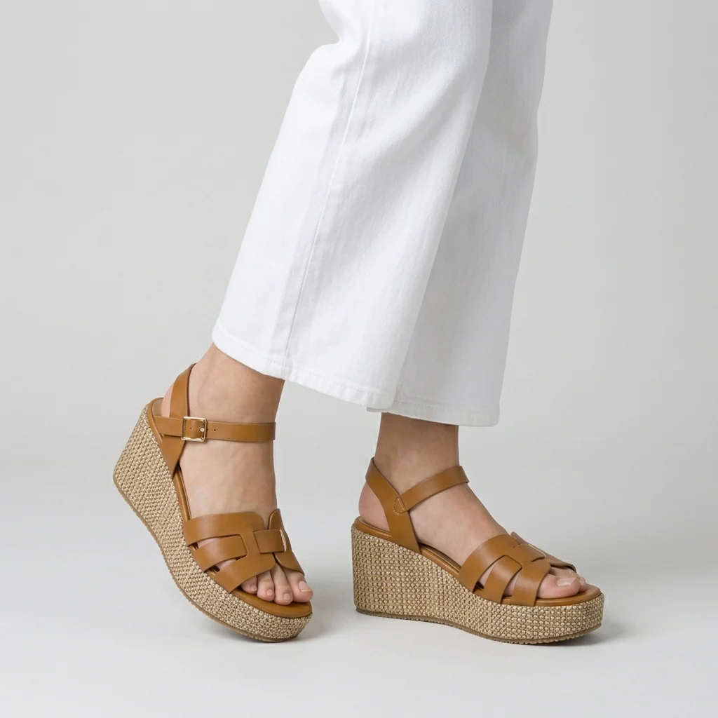 Sandali marroni da Donna con zeppa effetto rafia 8 cm Lora Ferres