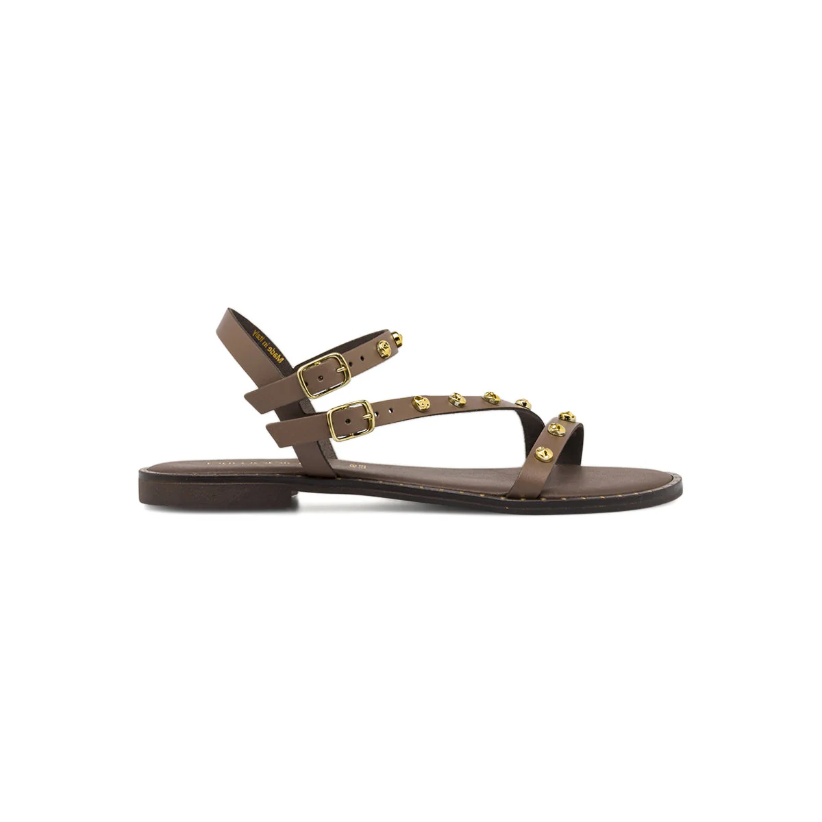 Sandali marroni da Donna in Pelle con cinturini con borchie Primopiano