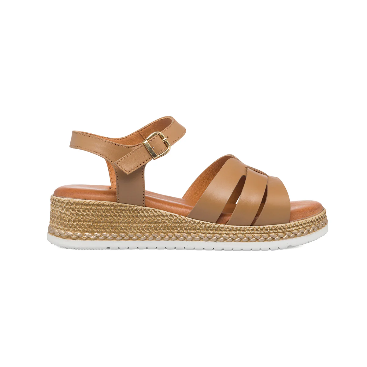 Sandali marroni in pelle da donna con zeppa 4 cm P Essentials - Image 2