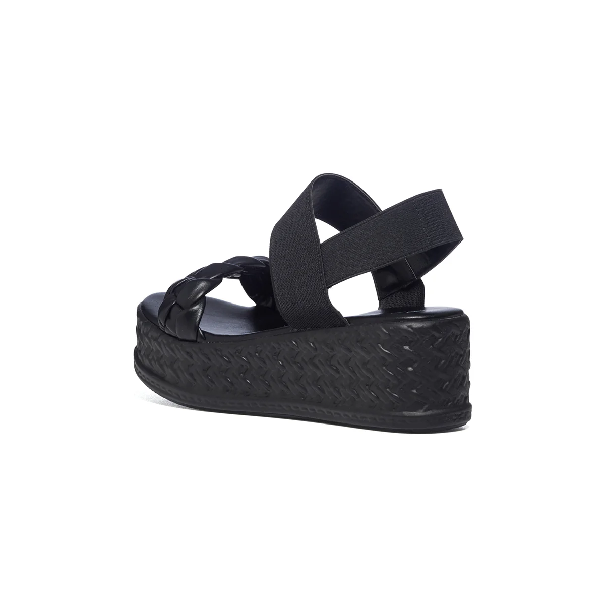Sandali neri con fascia effetto intrecciato e zeppa 4 cm Lora Ferres - Image 4