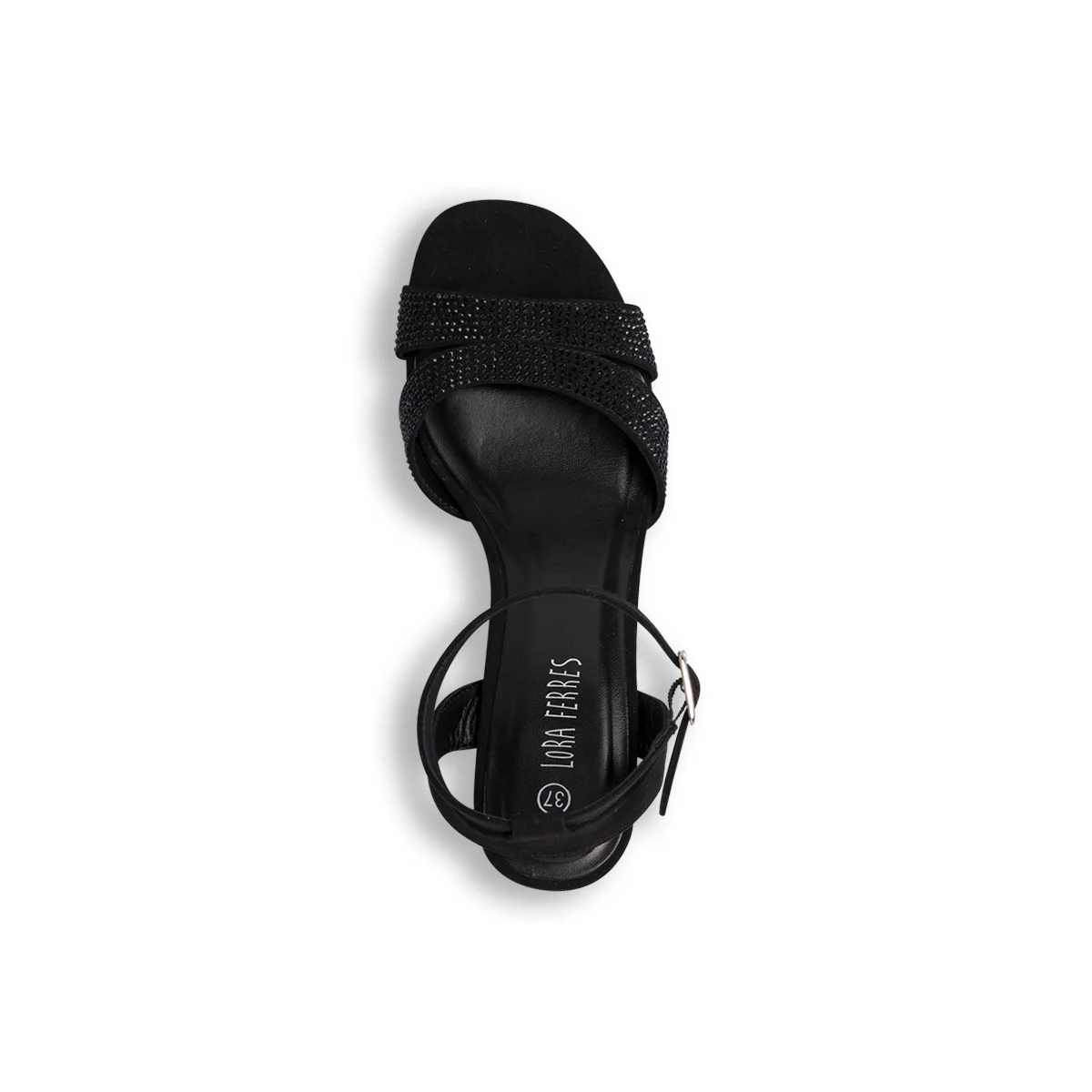 Sandali neri con tacco 6,5 cmda Donna effetto scamosciato con strass Lora Ferres - Image 6