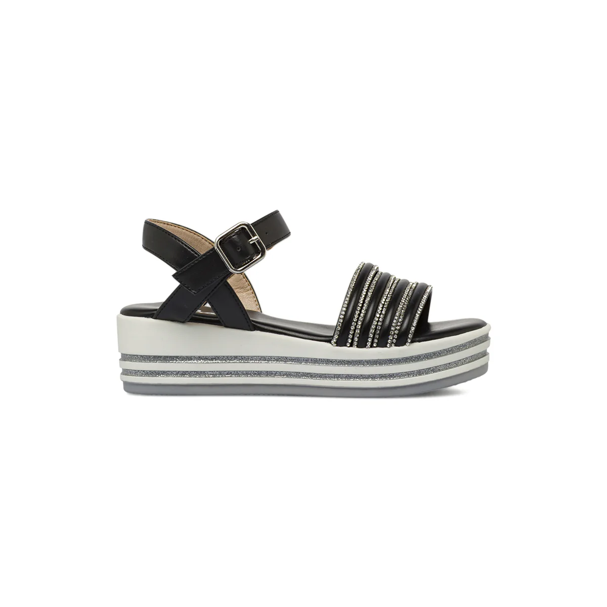 Sandali Neri da Bambina con strass e suola platform glitter Dieci Baci