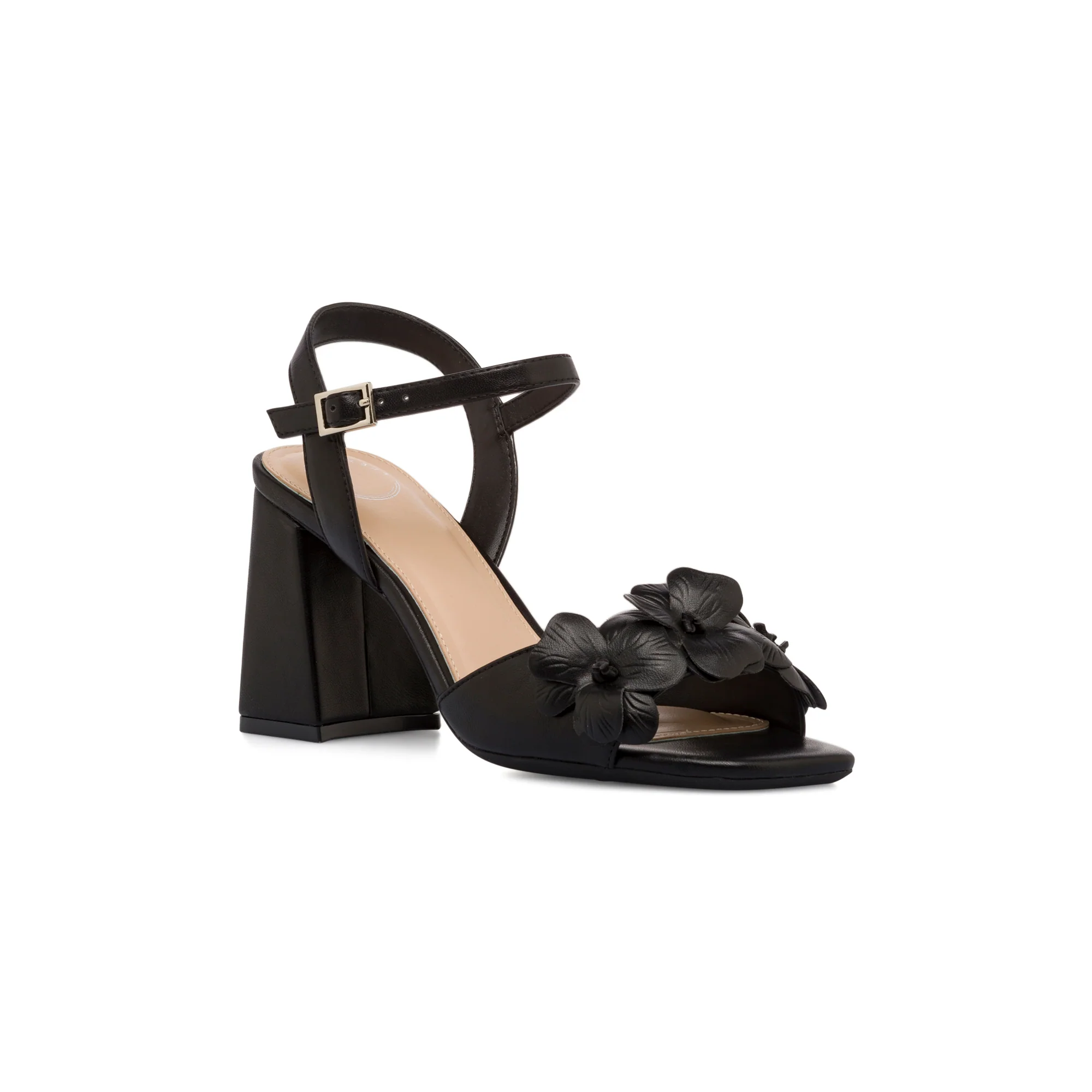Sandali neri comodi e flessibili Donna con fiori e tacco 7 cm P Smart - Image 2