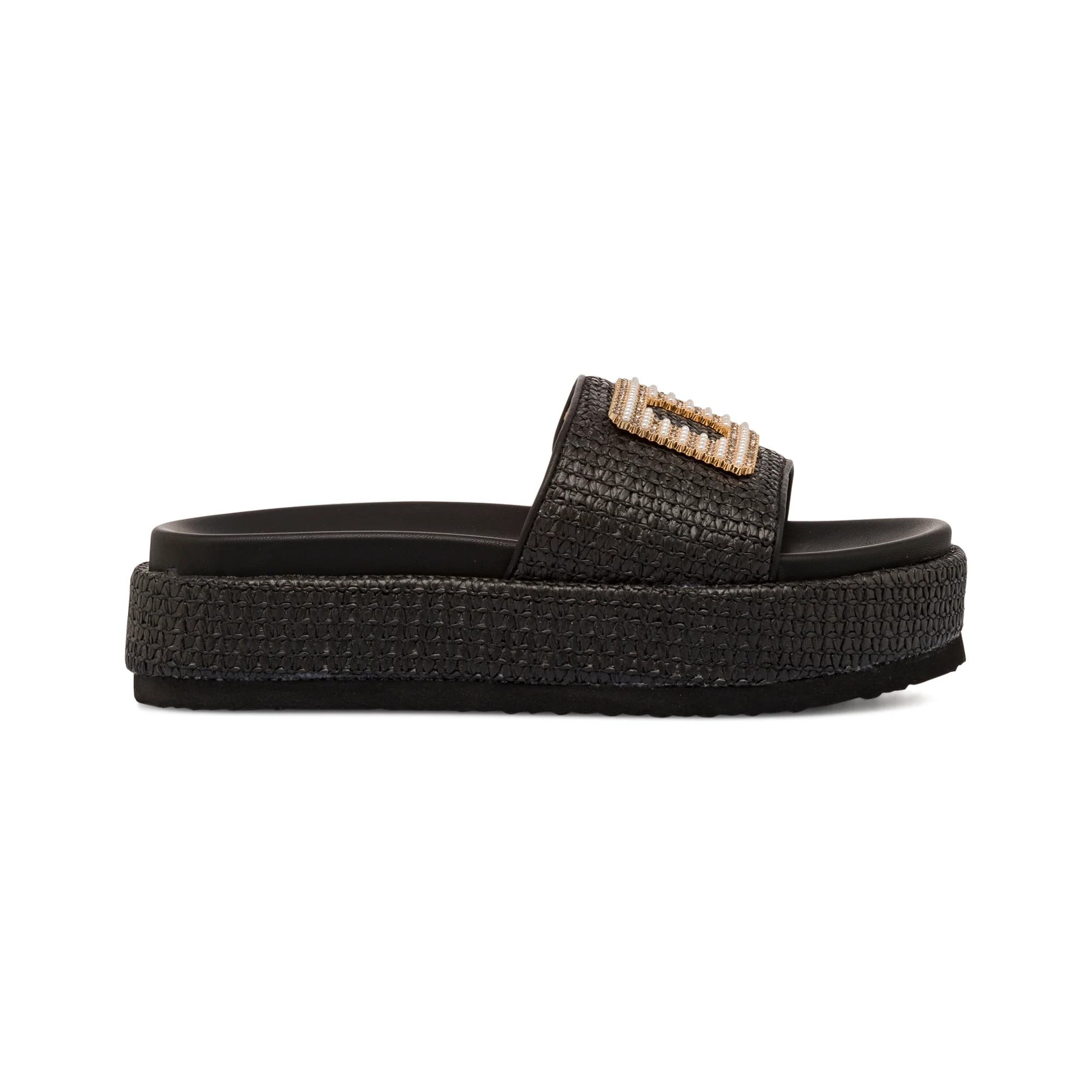Sandali Neri da Donna con fibbia gioiello effetto Rafia Swish Jeans