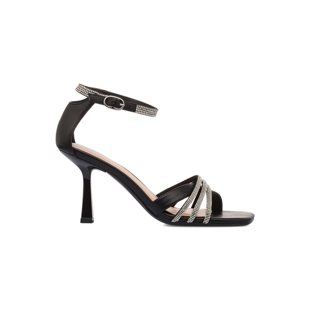 Sandali neri da donna con gioiello strass e tacco a stiletto 8,5 cm Swish Jeans