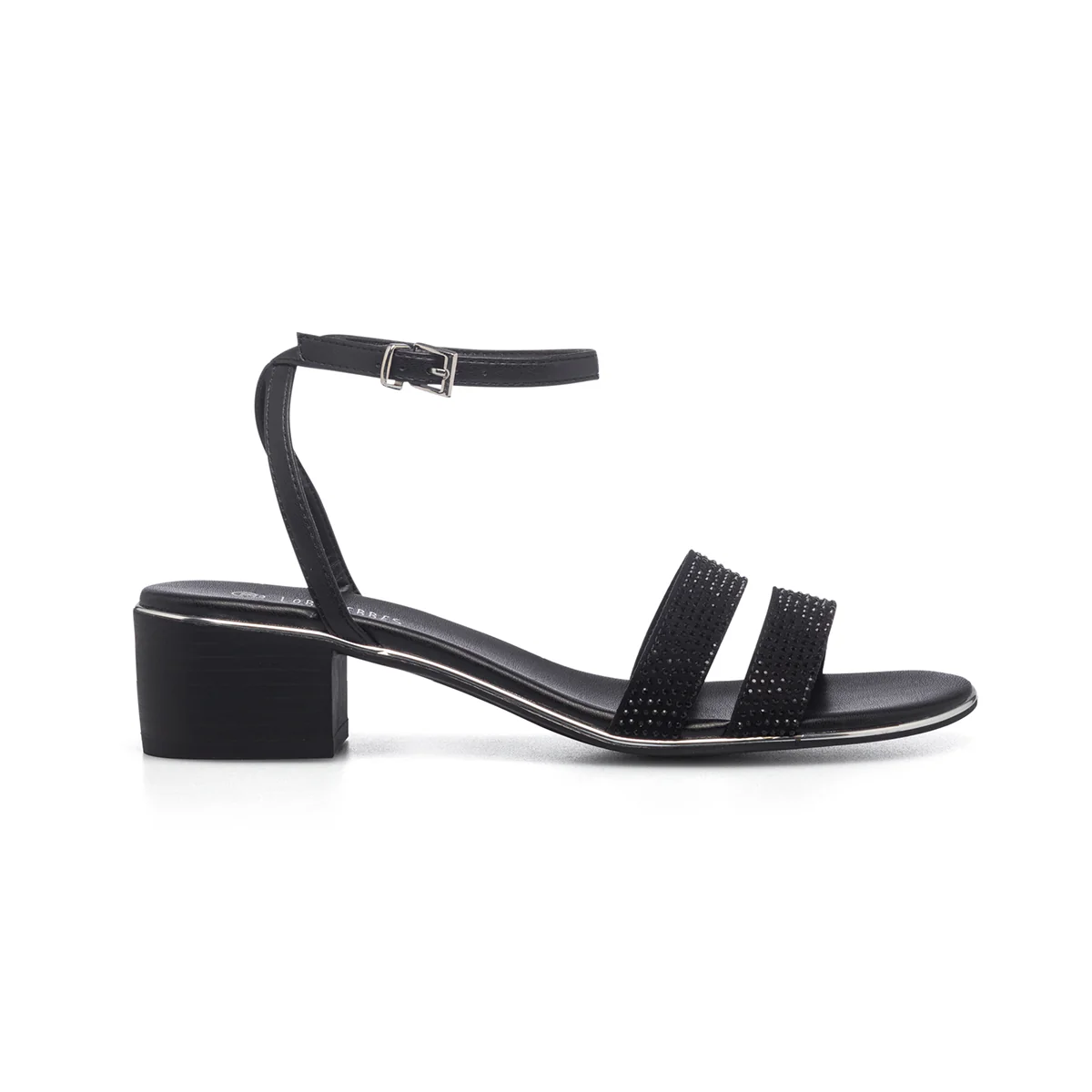 Sandali neri da donna con tacco 4 cm e strass Lora Ferres