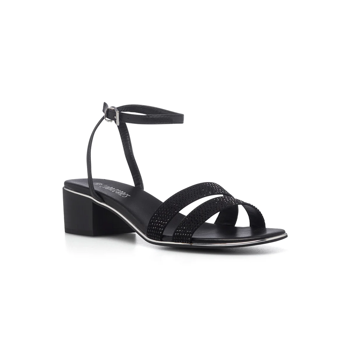 Sandali neri da donna con tacco 4 cm e strass Lora Ferres - Image 2