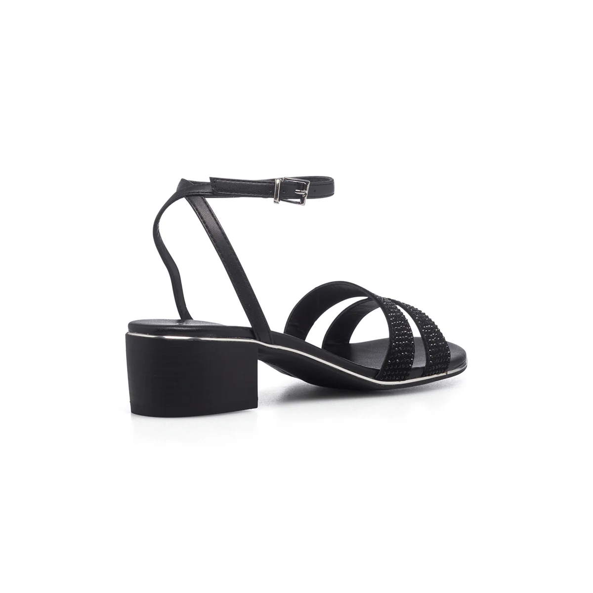 Sandali neri da donna con tacco 4 cm e strass Lora Ferres - Image 3